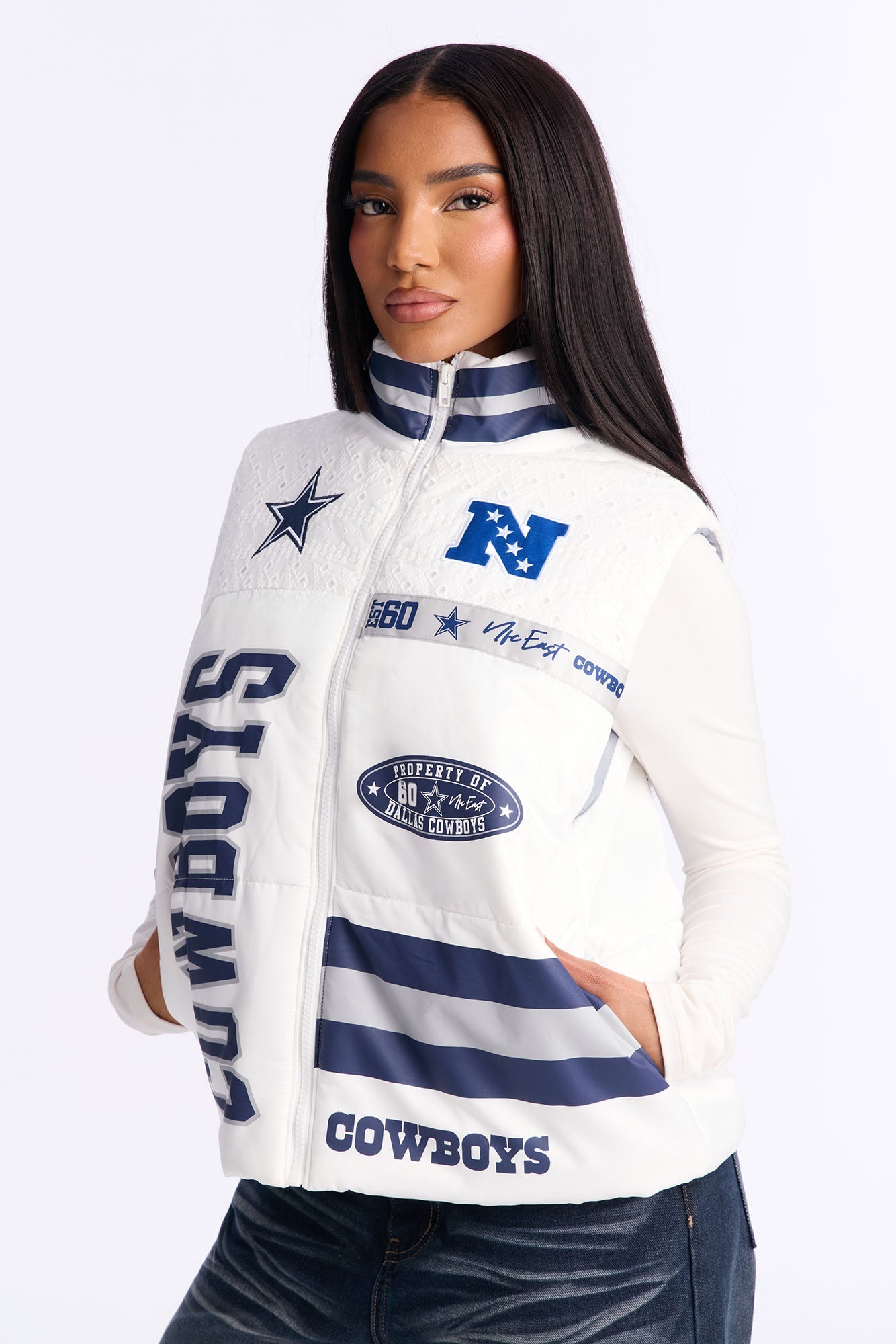NFL Cowboys Fan Puffer Vest - White