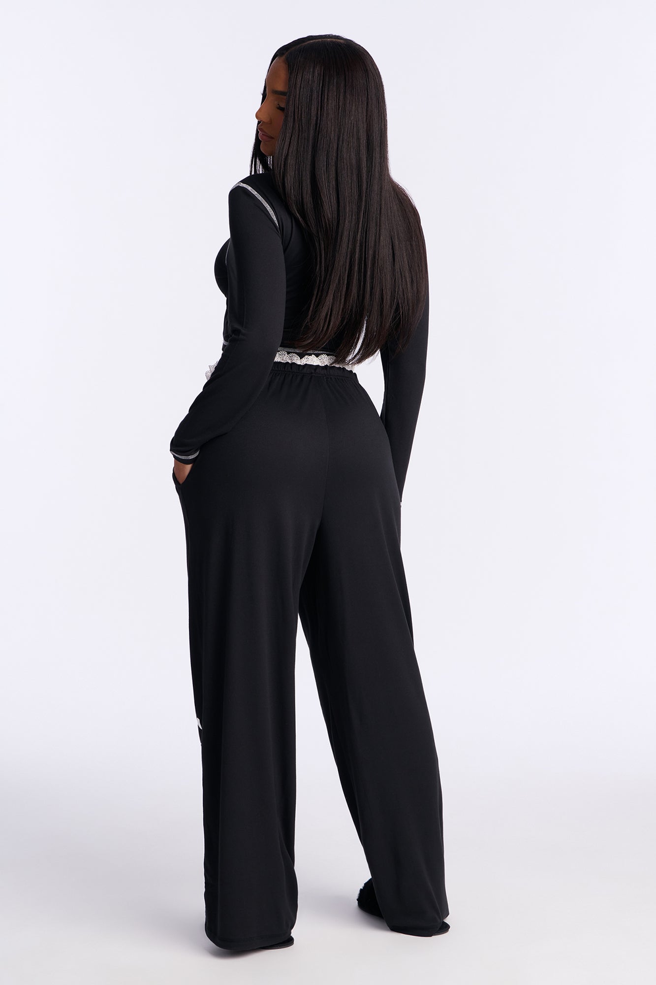 Von Dutch Long Sleeve PJ Pant Set - Black/White
