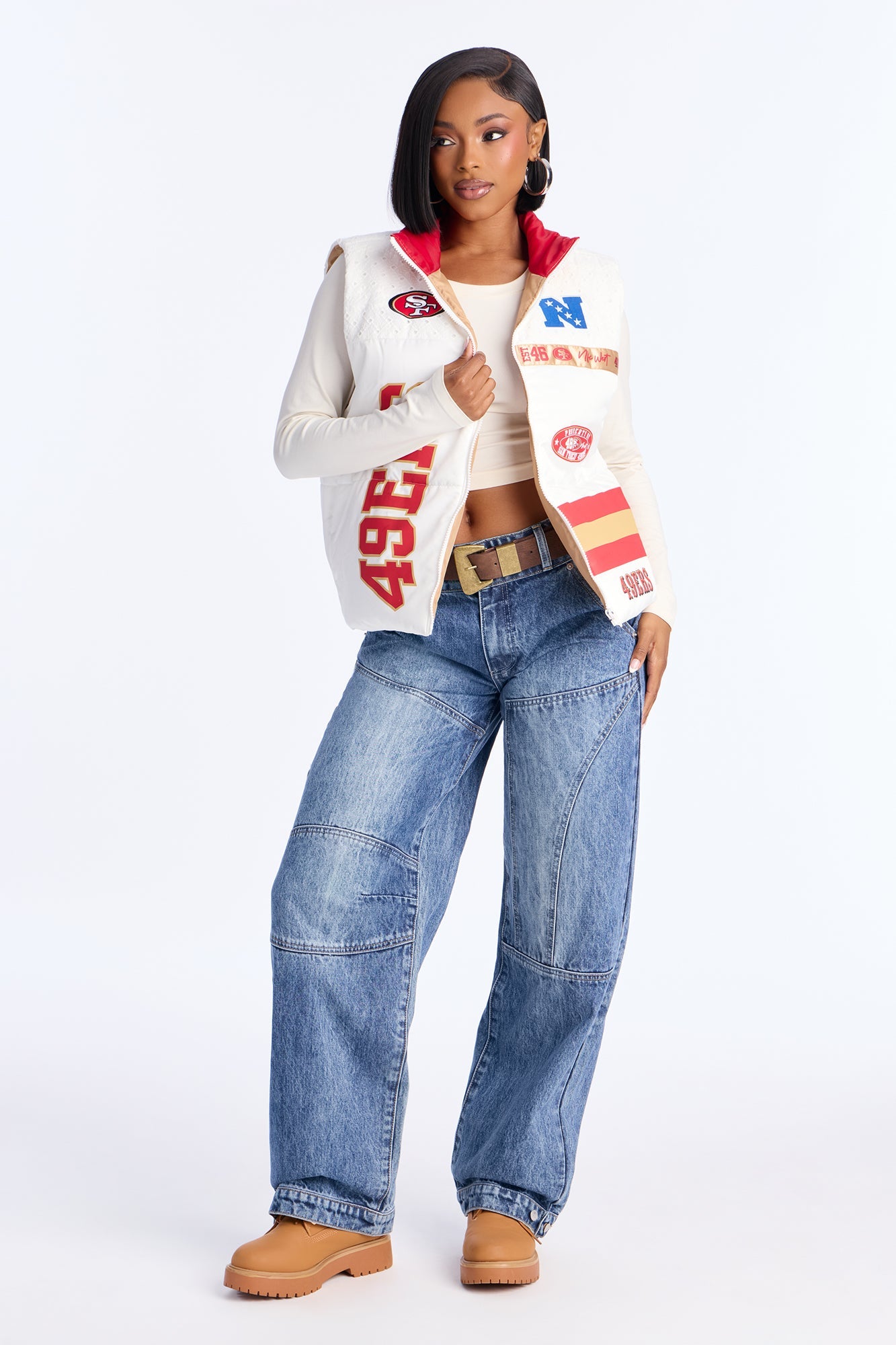 NFL SF 49ers Fan Puffer Vest - White