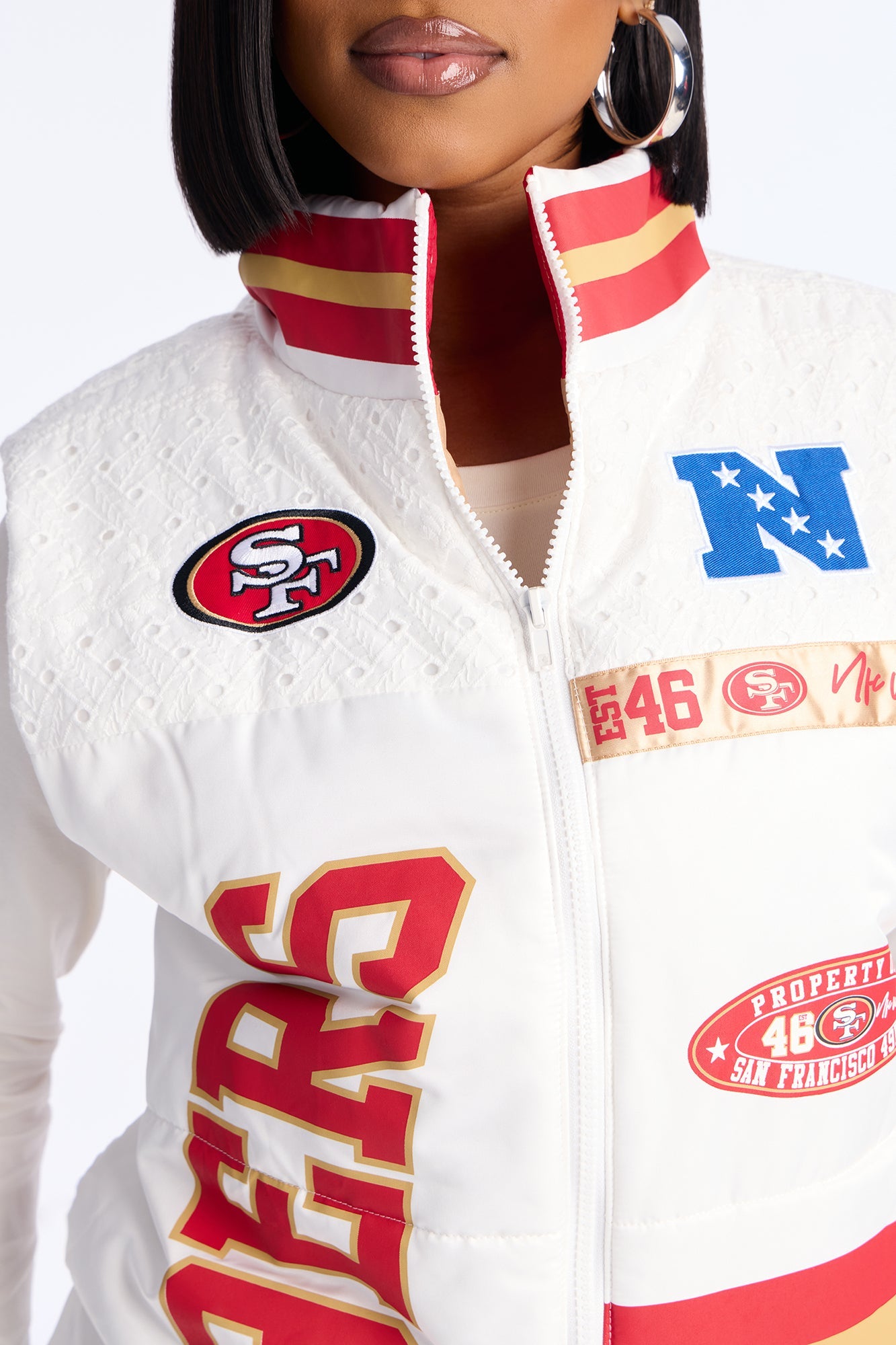 NFL SF 49ers Fan Puffer Vest - White