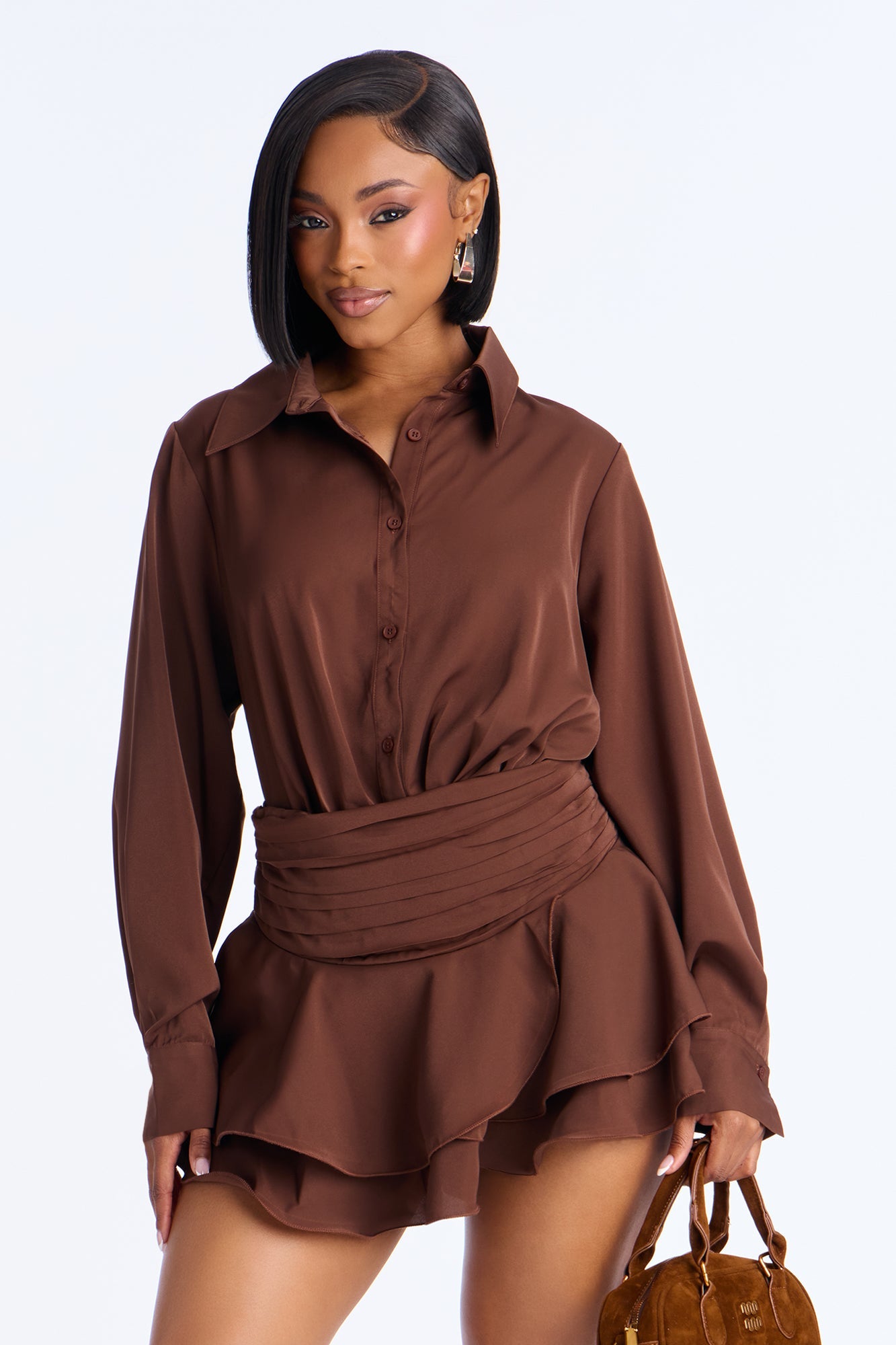 Aire Button Up Micro Mini Dress - Chocolate