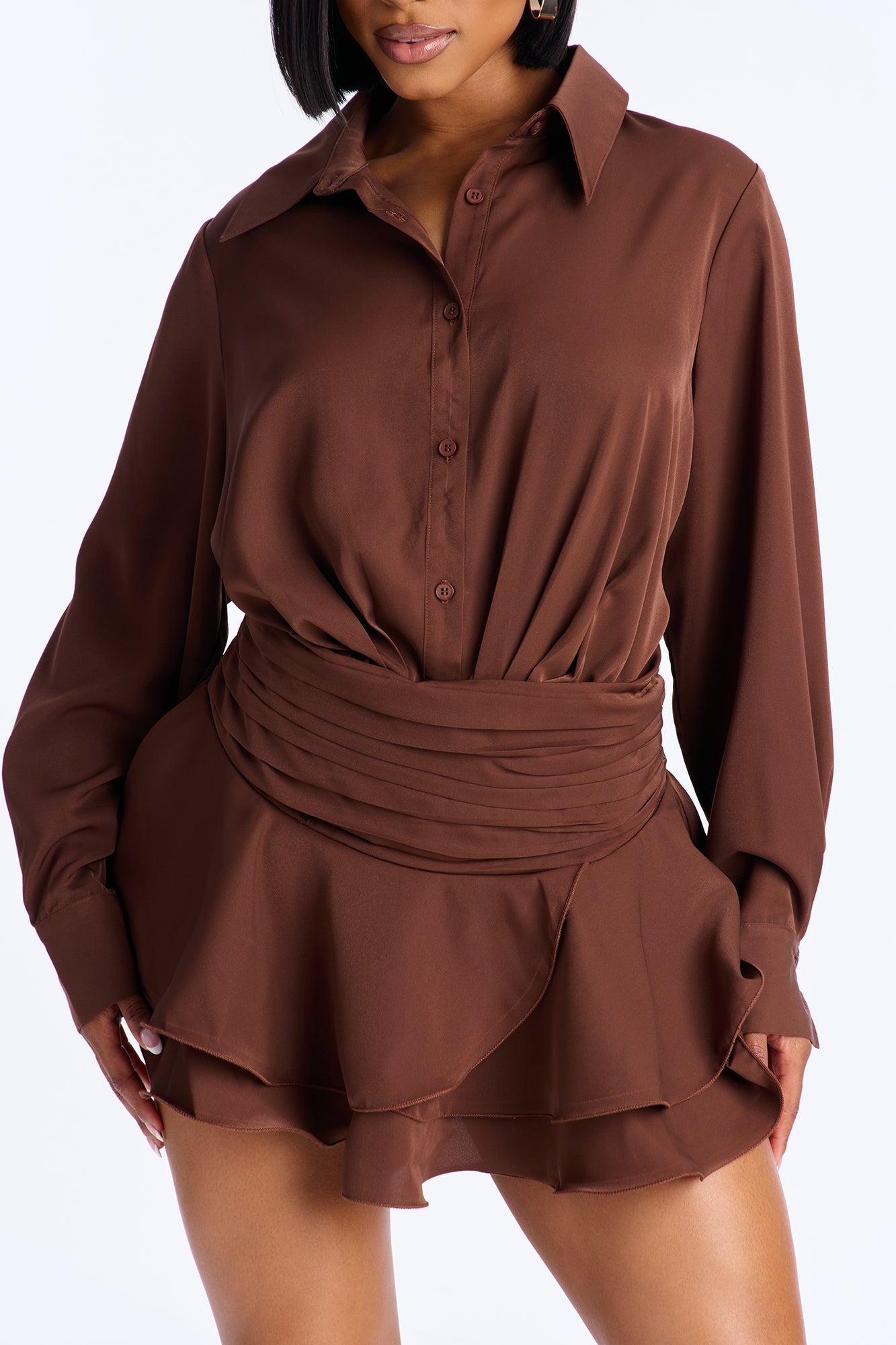 Aire Button Up Micro Mini Dress - Chocolate