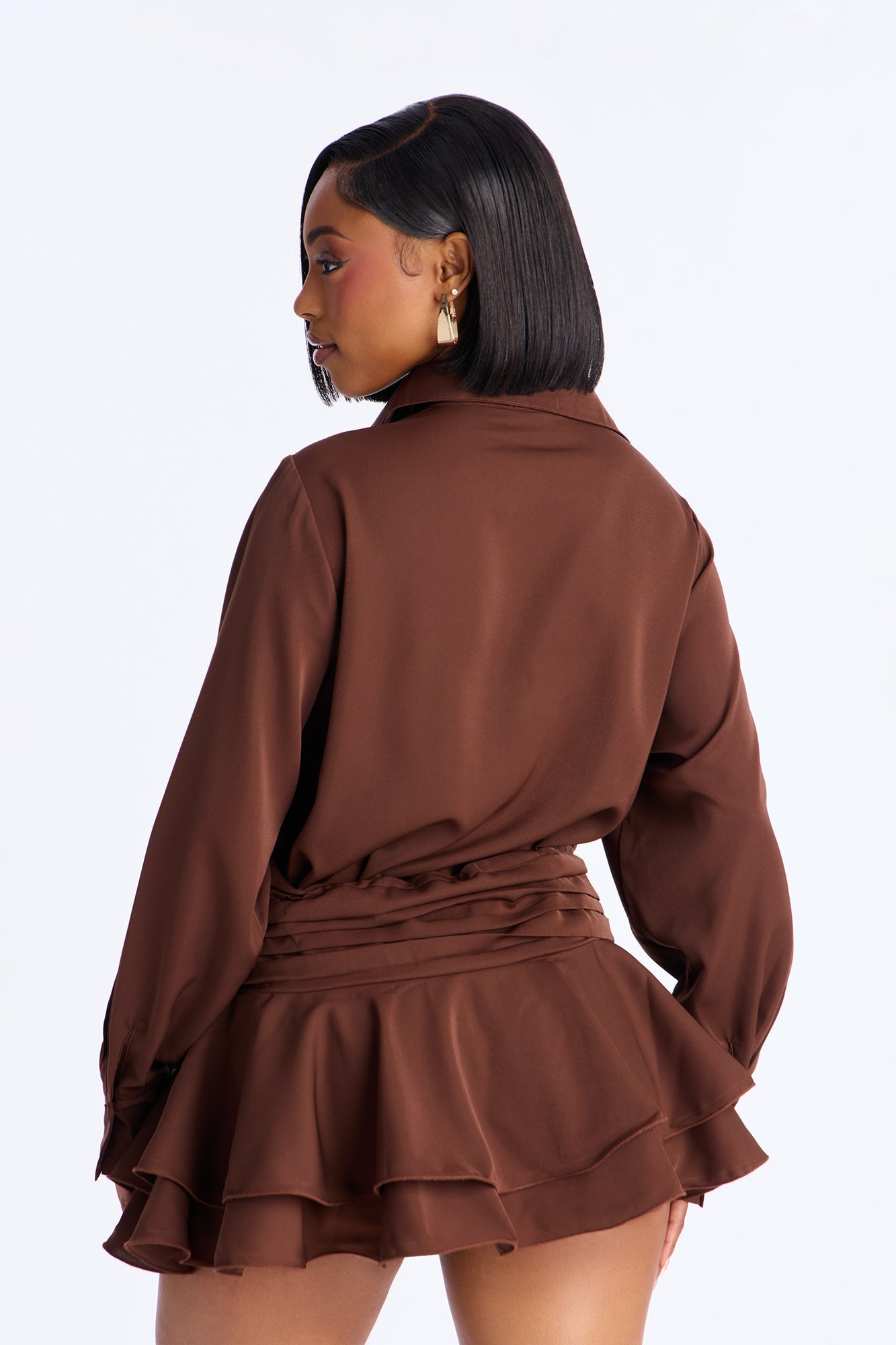 Aire Button Up Micro Mini Dress - Chocolate