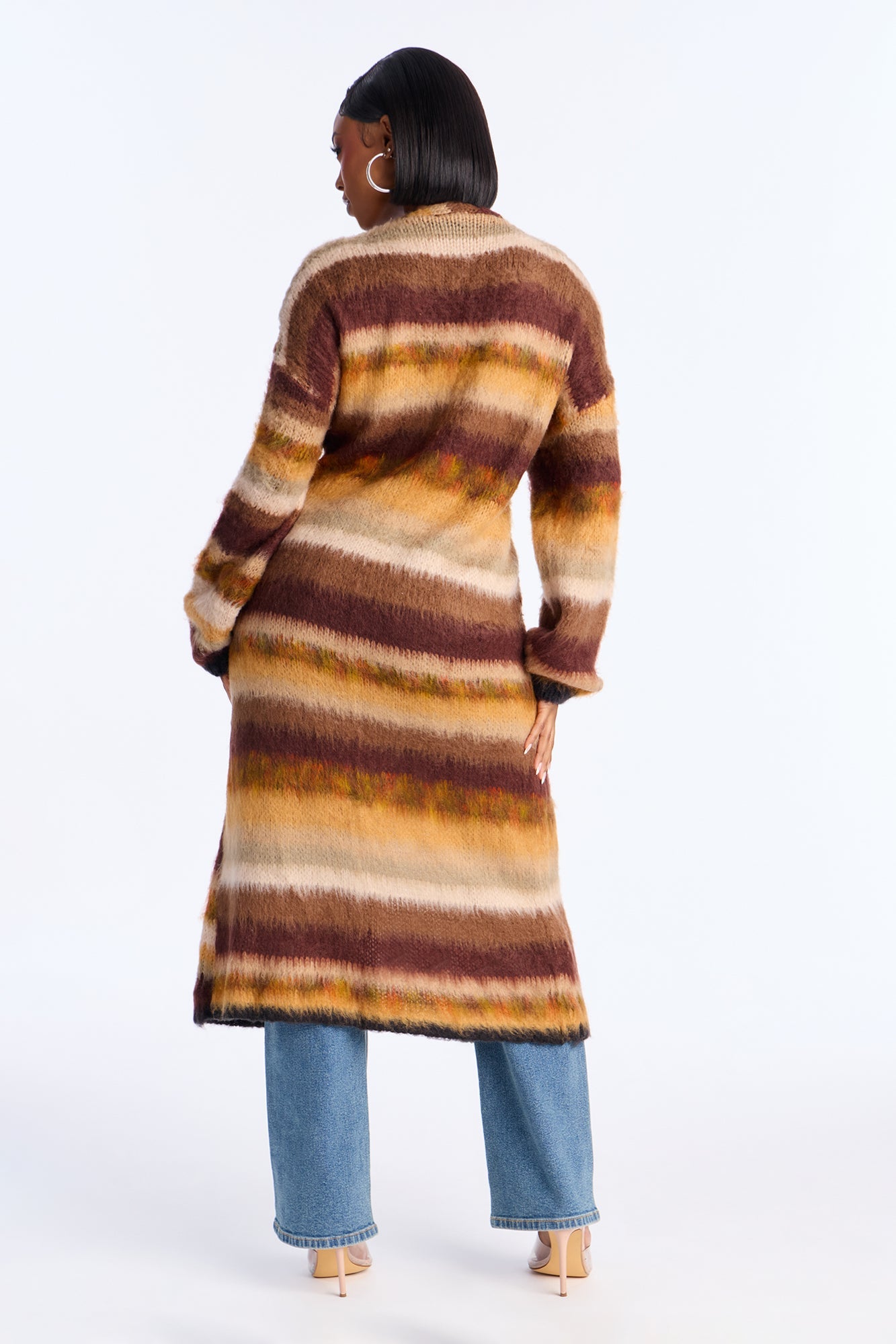 Loveliness Colorblock Fuzzy Long Cardigan - Brown Combo