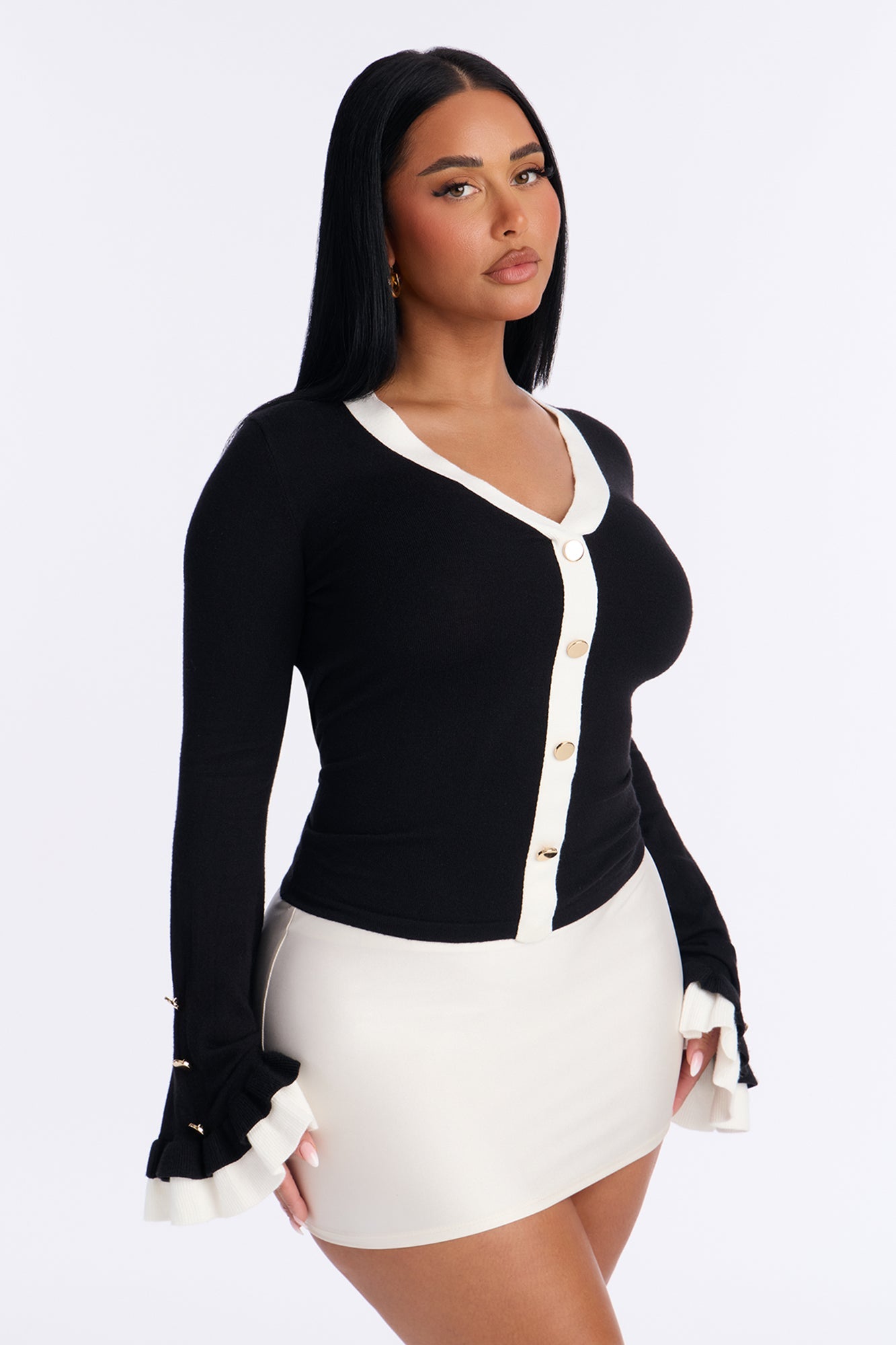 Sweet Embrace Contrast Sweater Top - Black/combo