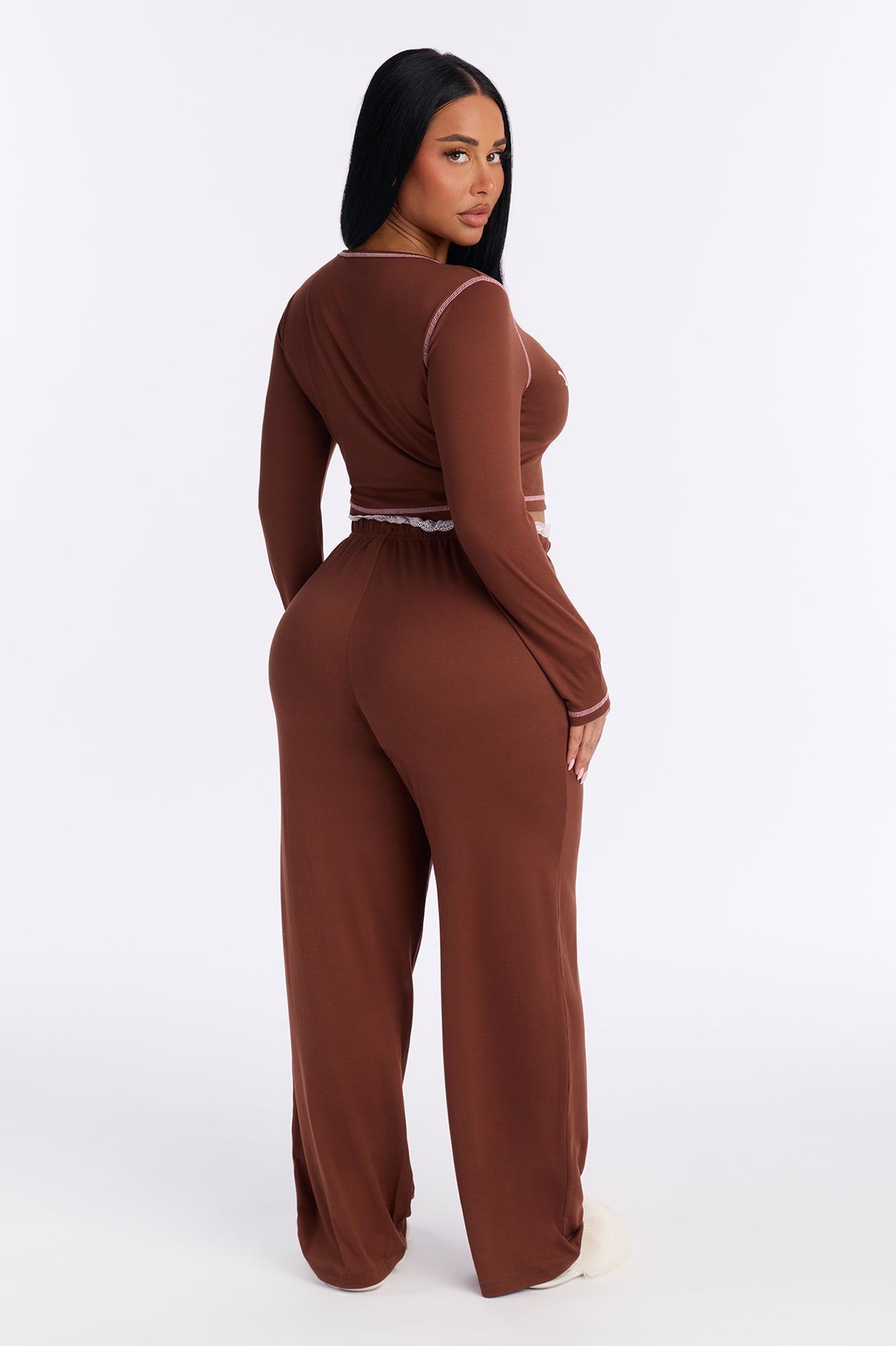 Von Dutch Long Sleeve PJ Pant Set - Chocolate/Combo