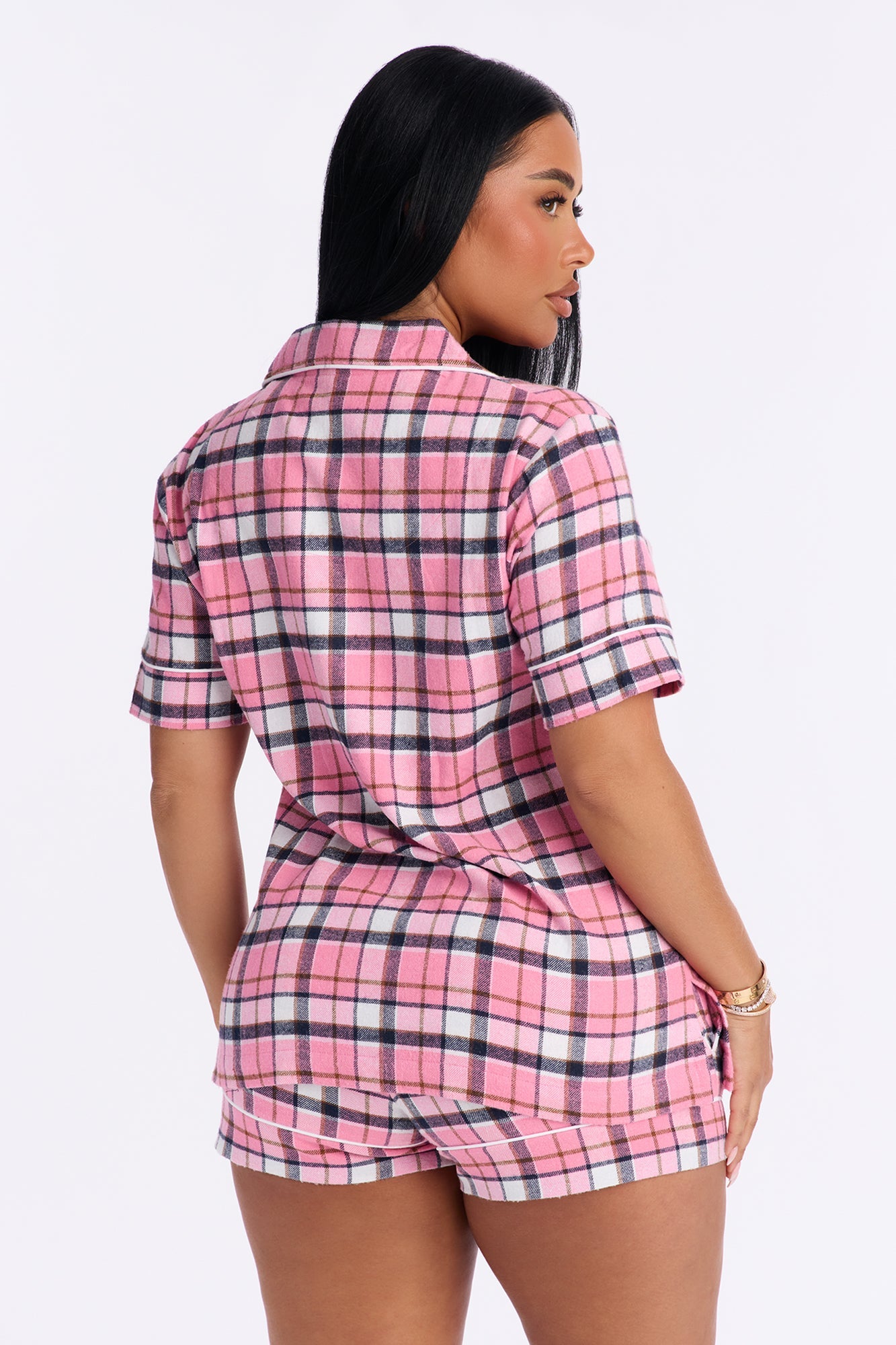 So Chill Flannel Short Sleeve PJ Short Set - Pink/combo
