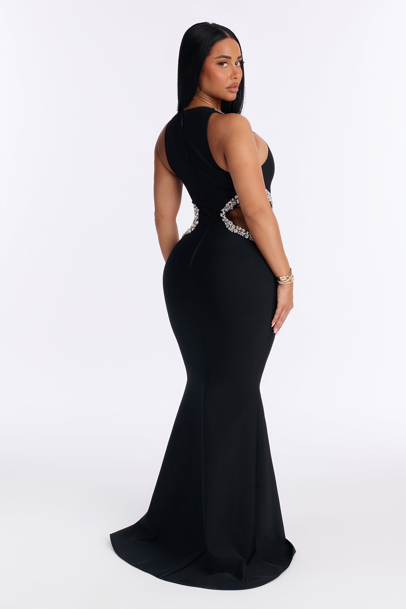 Riah Rhinestone Trim Bandage Gown - Black
