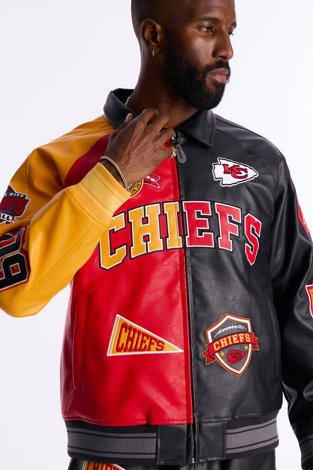 Chiefs Marquee Star Faux Patent Leather Long Sleeve Varsity Jacket - Red/combo