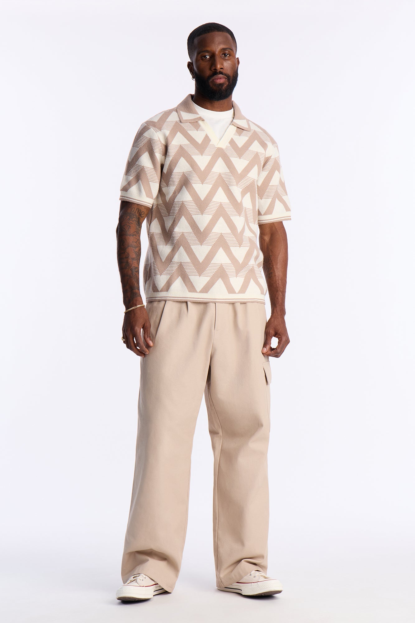Charlie Johnny Collar Knitted Polo - Taupe