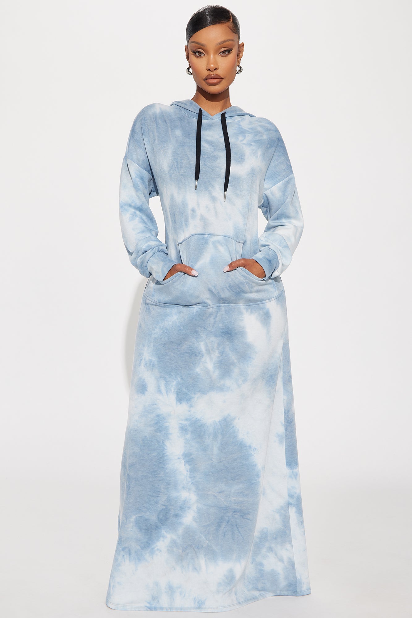 Tie Dye Sweatshirt Maxi Dress - Blue/combo
