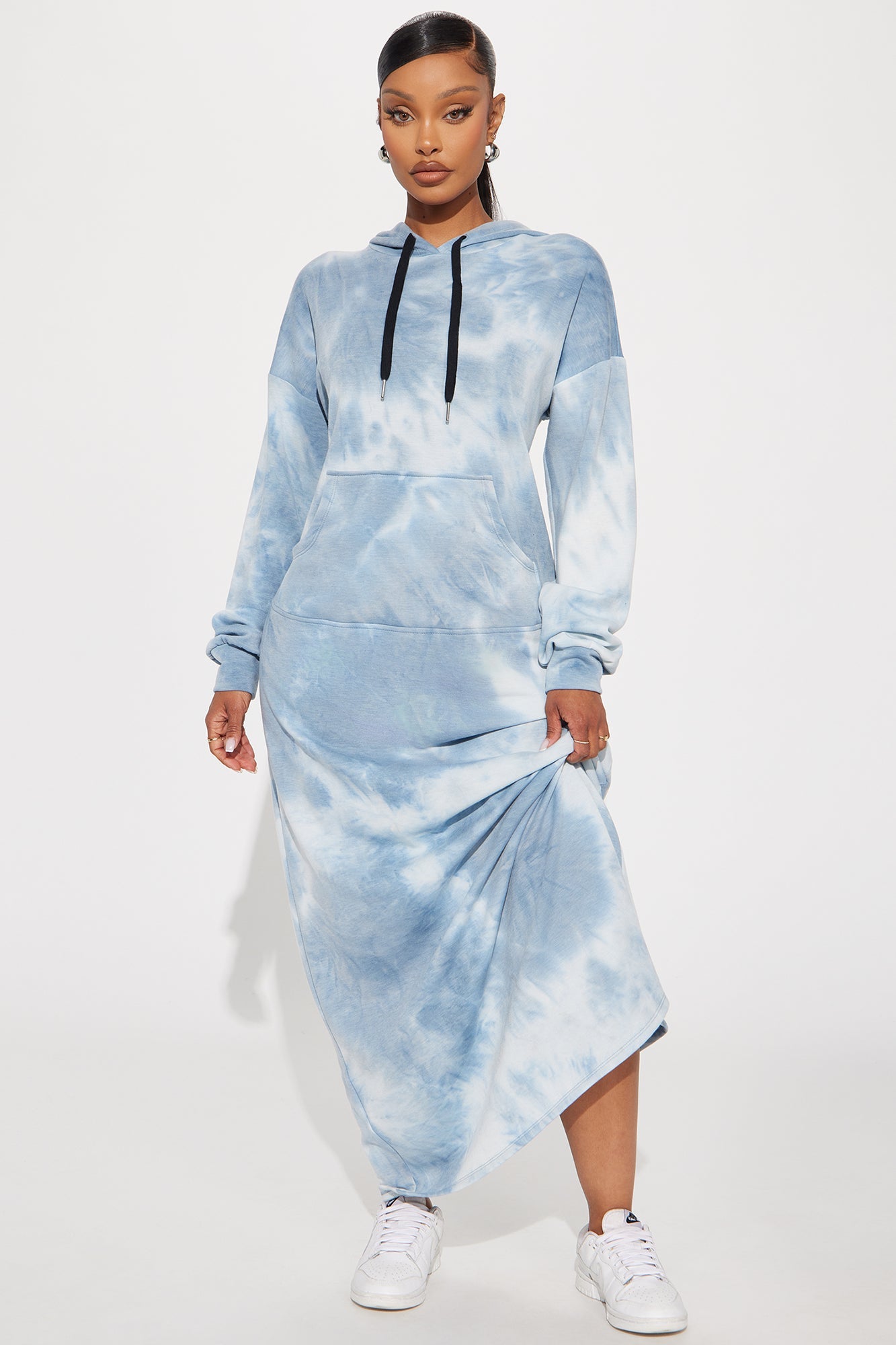 Tie Dye Sweatshirt Maxi Dress - Blue/combo