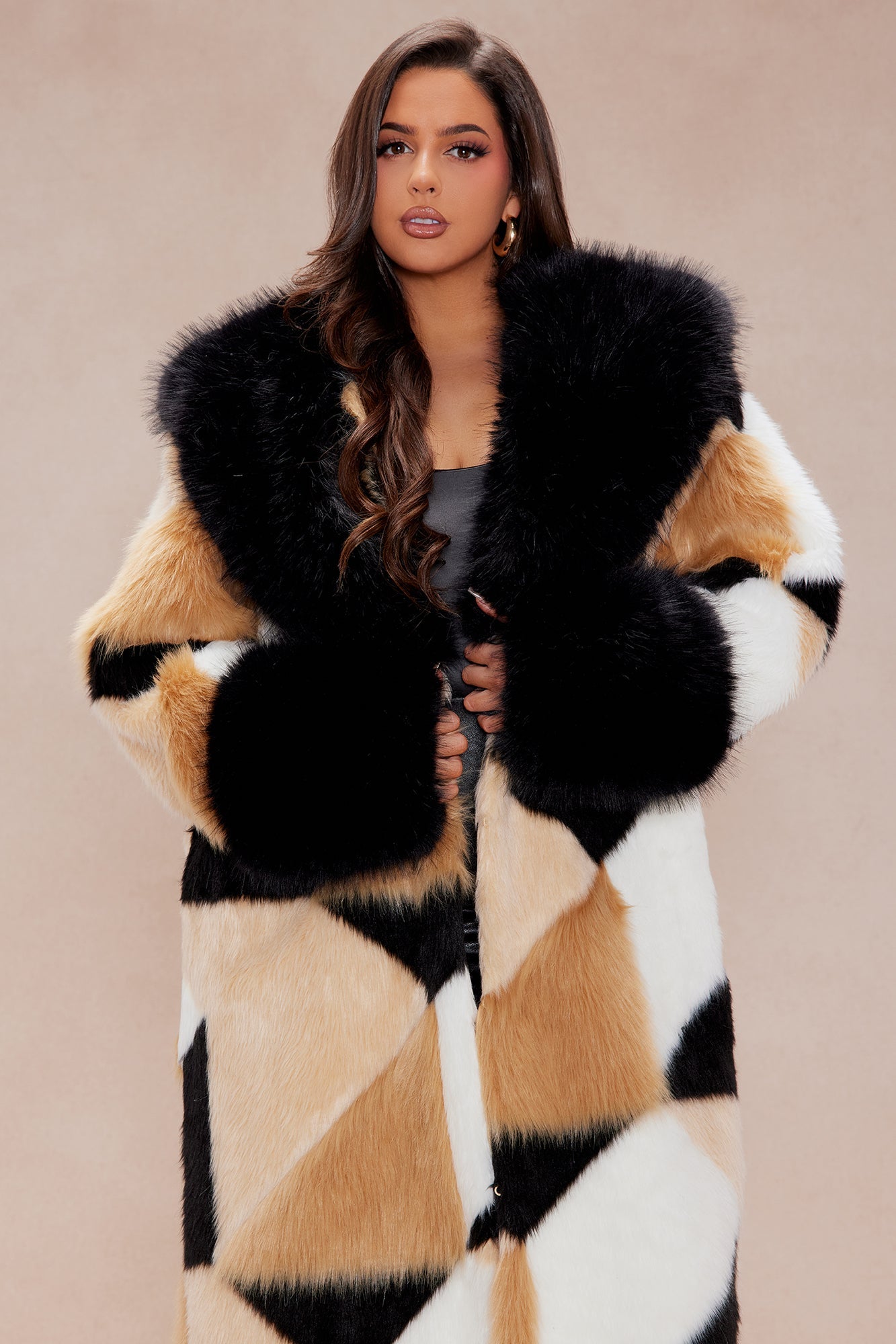 Penthouse Faux Fur Coat - Brown/combo