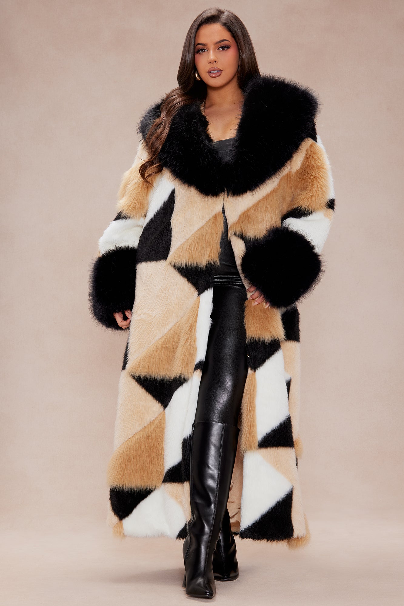 Penthouse Faux Fur Coat - Brown/combo