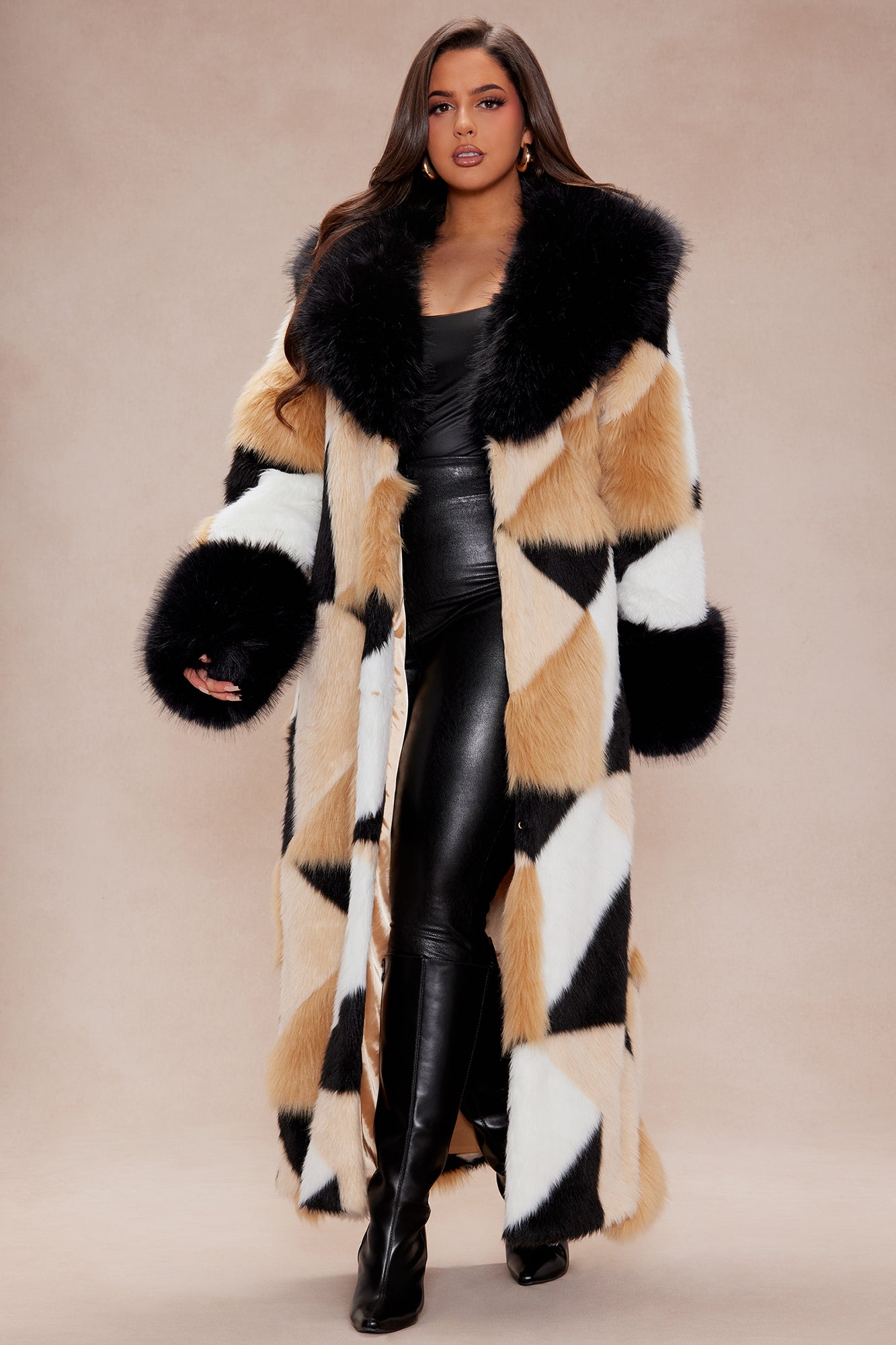 Penthouse Faux Fur Coat - Brown/combo
