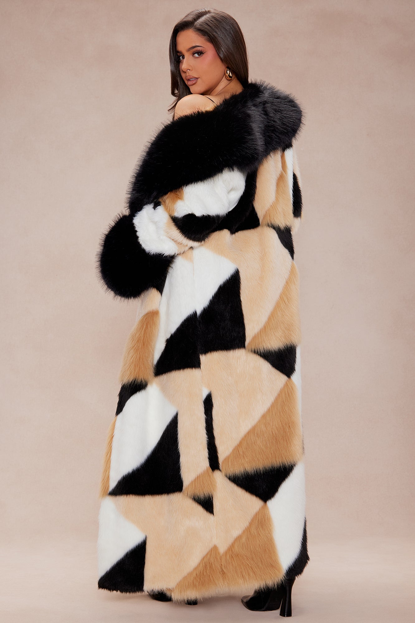 Penthouse Faux Fur Coat - Brown/combo