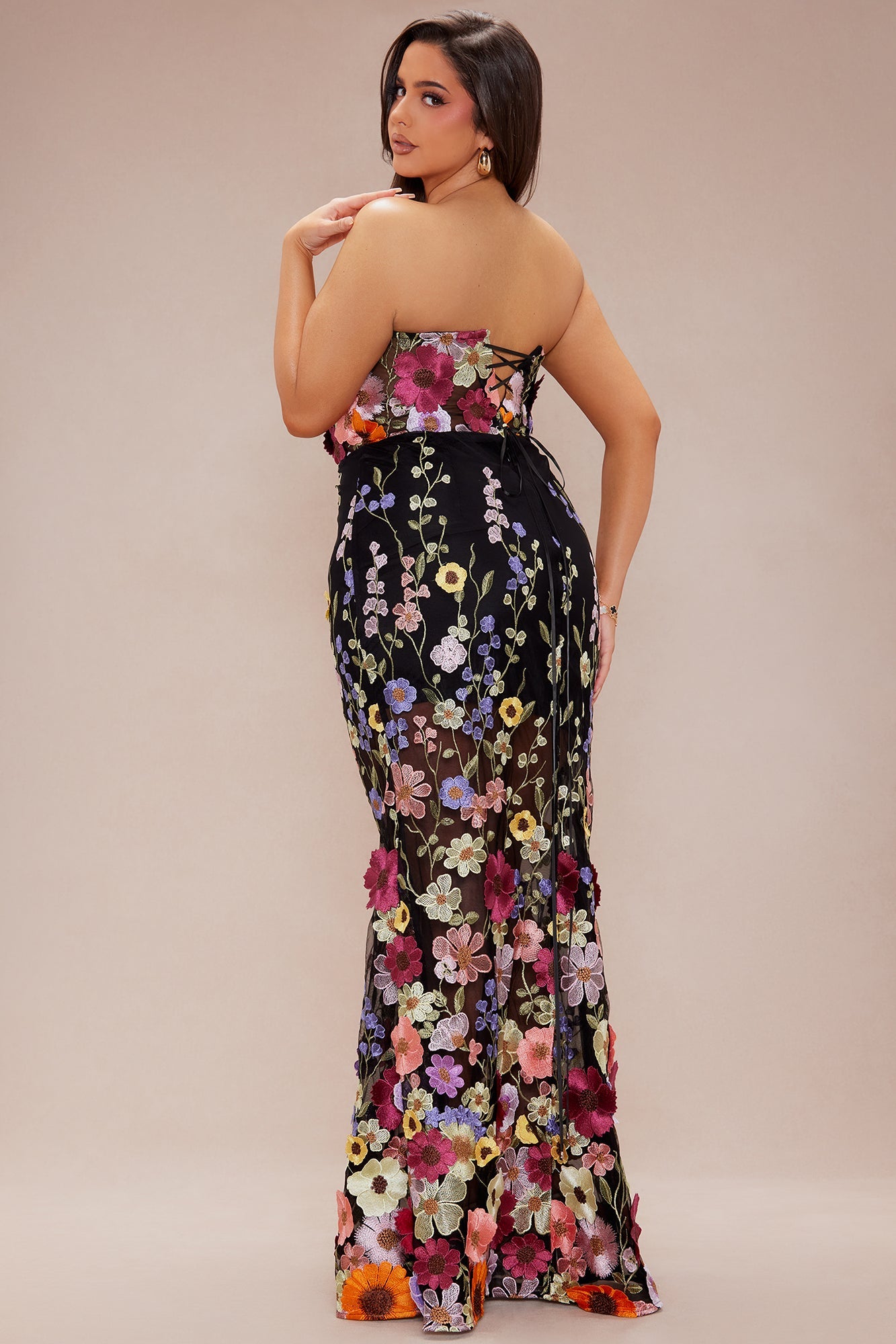 Spring Bloom Floral Embroidered Maxi Dress - Black/combo