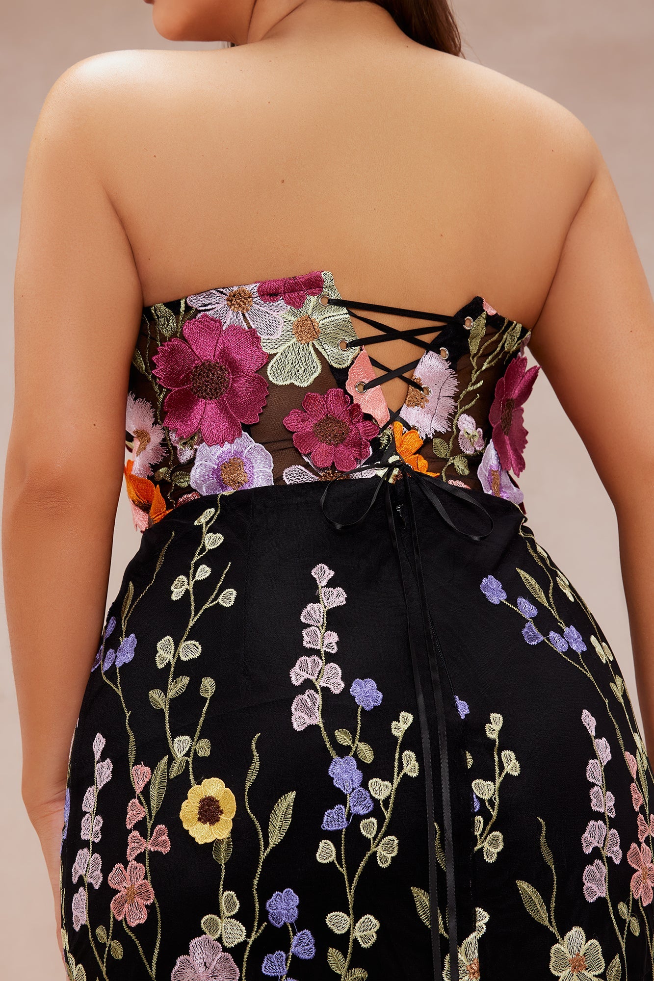 Spring Bloom Floral Embroidered Maxi Dress - Black/combo