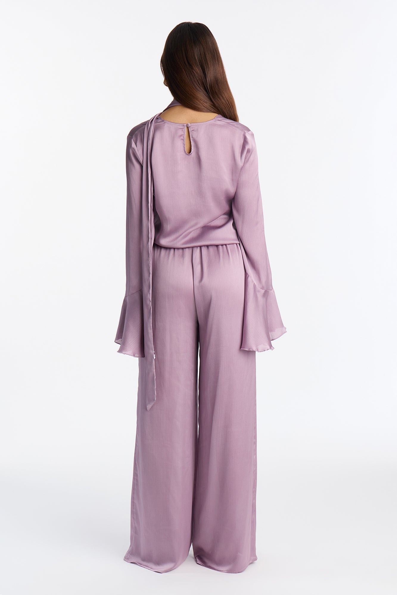 Lianna Long Sleeve Scarf Wide Leg Pant Set - Lavender