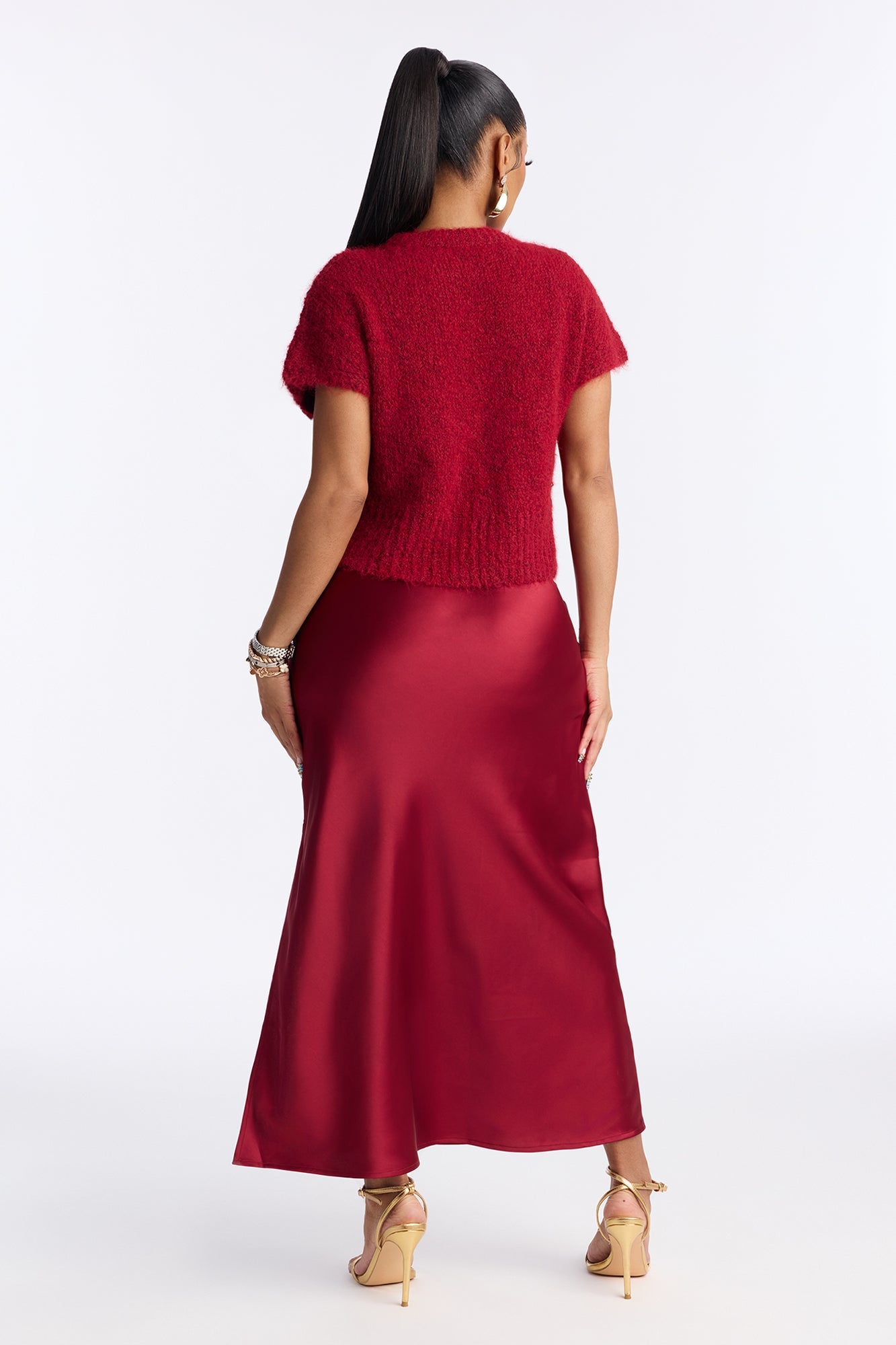 Found You Satin Sweater Maxi Dress Set - Burgundy