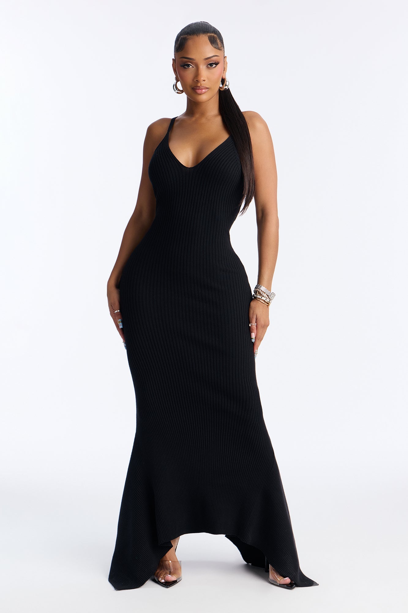 Dazzle Me Ribbed Maxi Dress Set - Black