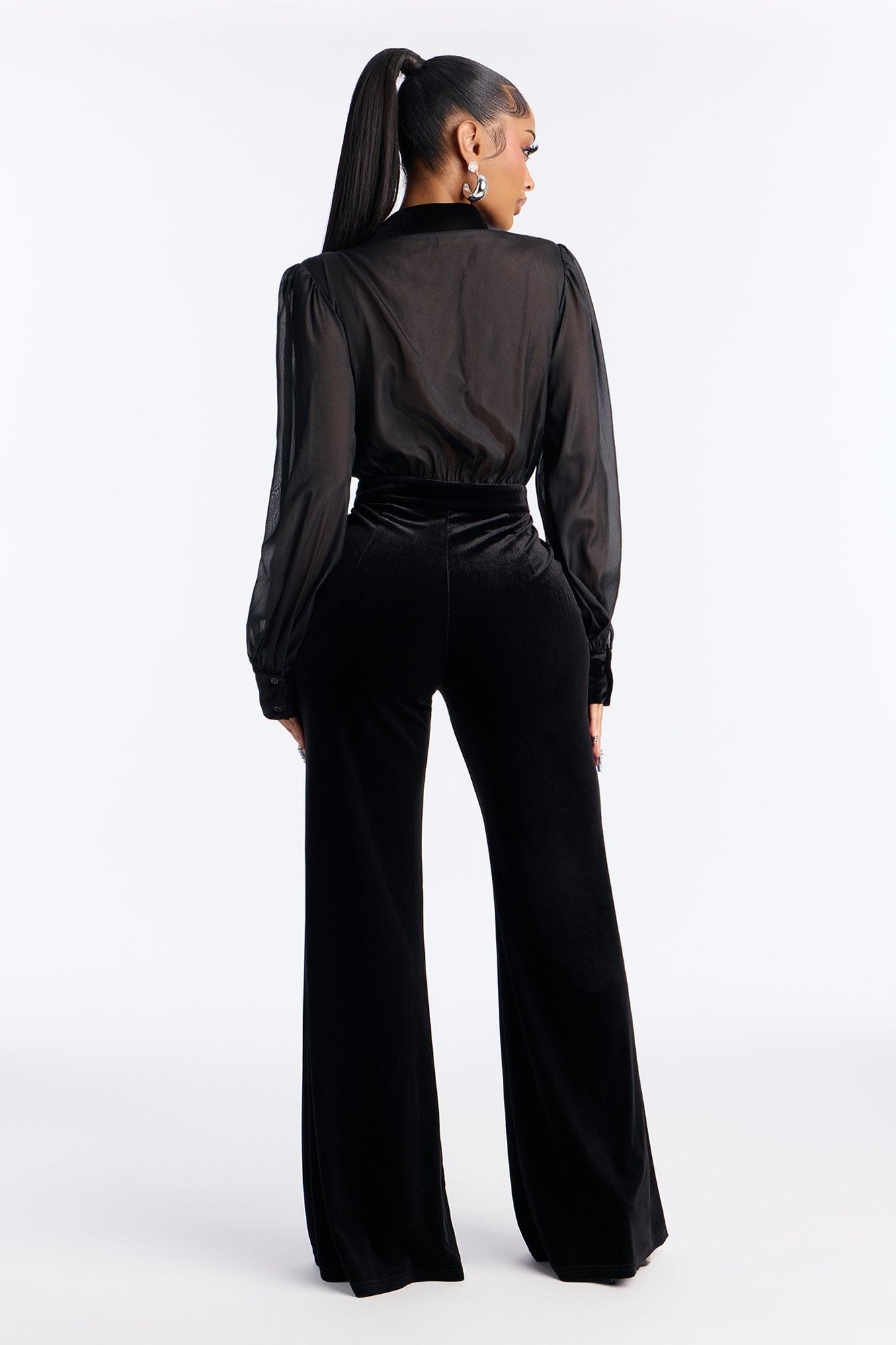 Mila Velvet Collar Jumpsuit - Black