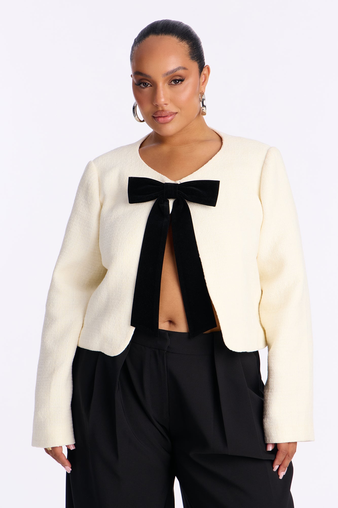 Perfect Etiquette Bow Tweed Coat - Cream/combo