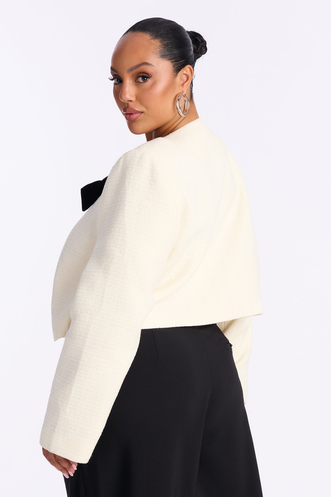 Perfect Etiquette Bow Tweed Coat - Cream/combo