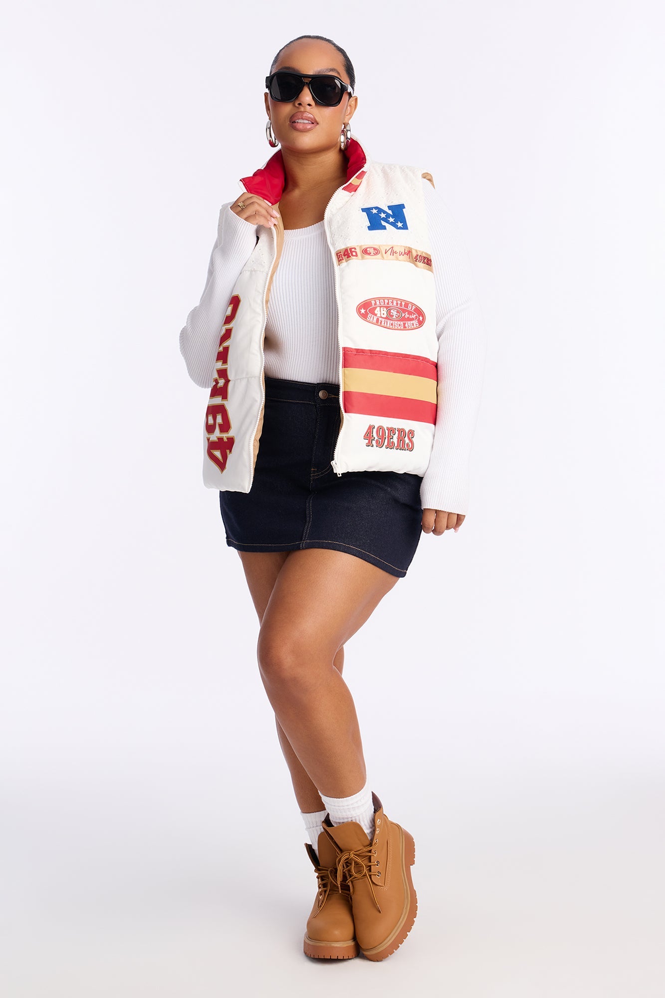 NFL SF 49ers Fan Puffer Vest - White