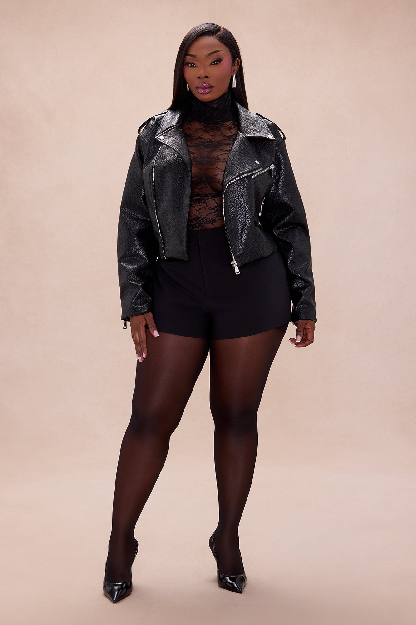 Bad Girl Attitude Cropped Faux Leather Jacket - Black