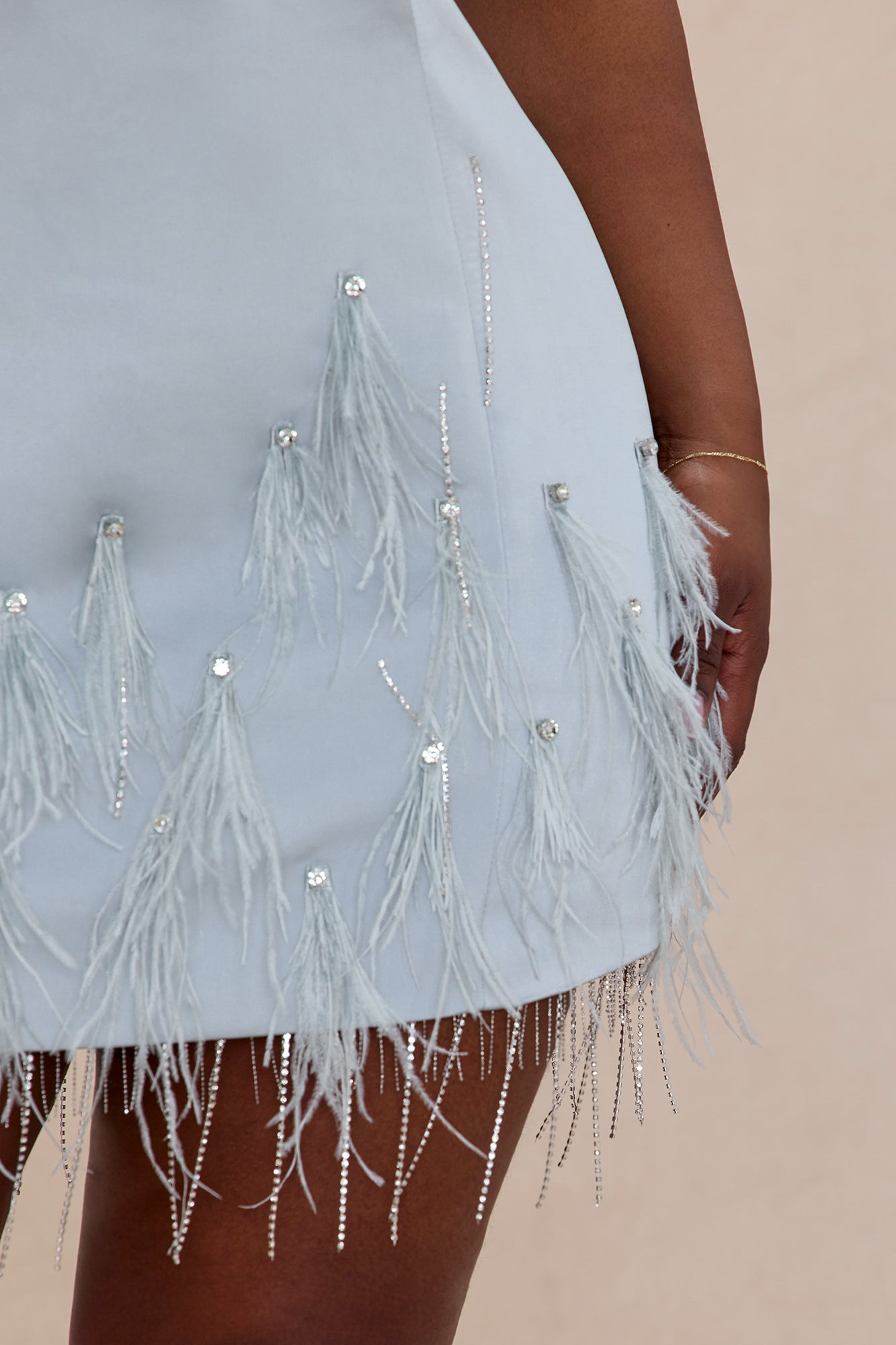 Dreamiest One Feathered Mini Dress - Slate Blue