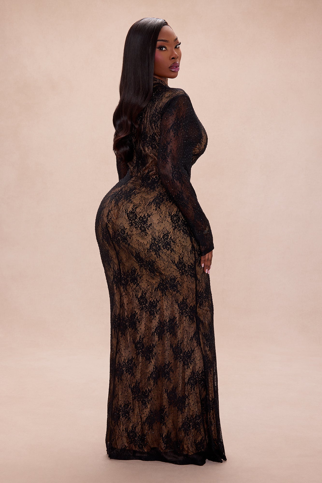 Dark Romance Embellished Lace Maxi Dress - Black