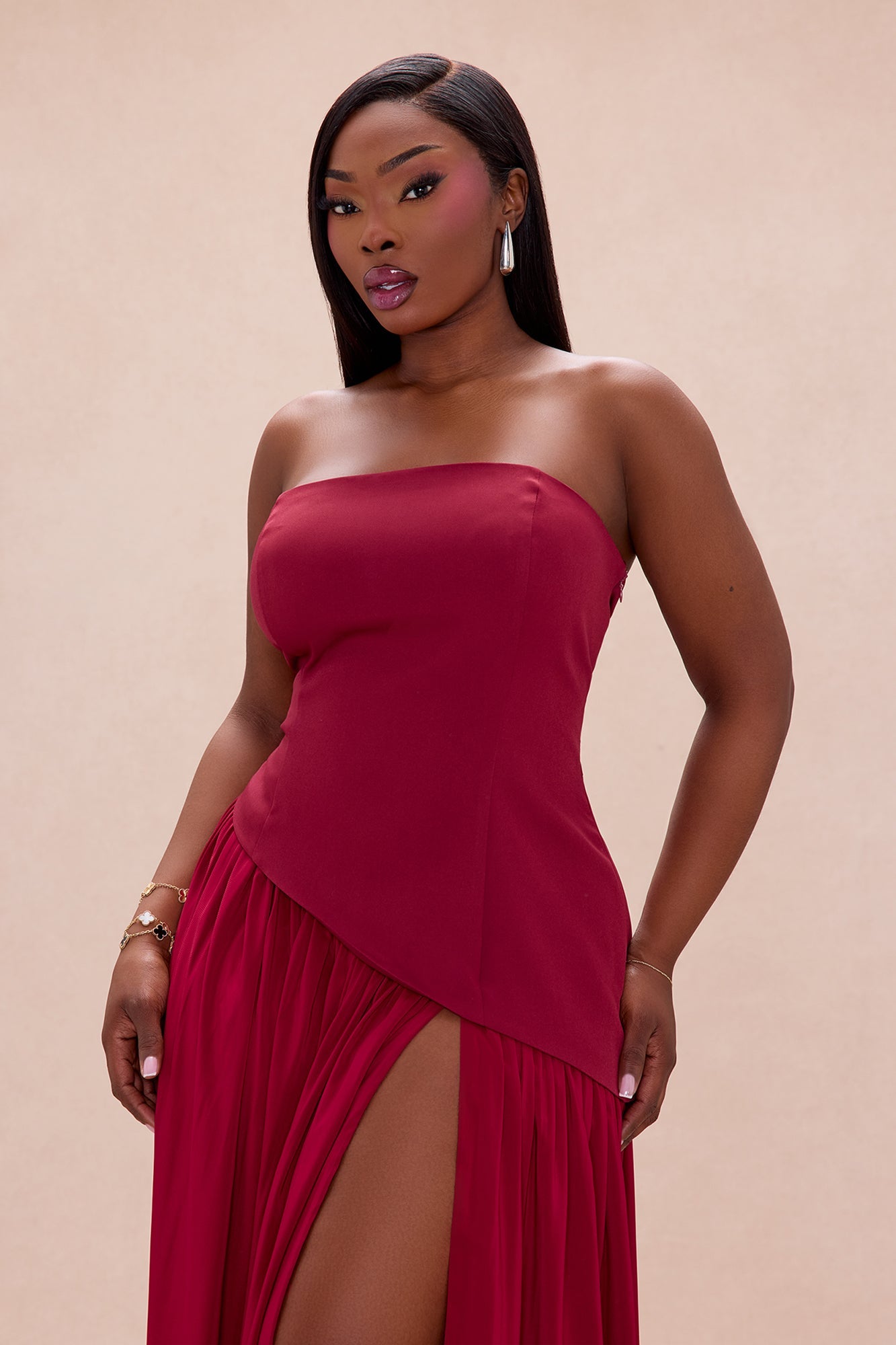 Romantic Dreams Strapless Maxi Gown - Burgundy