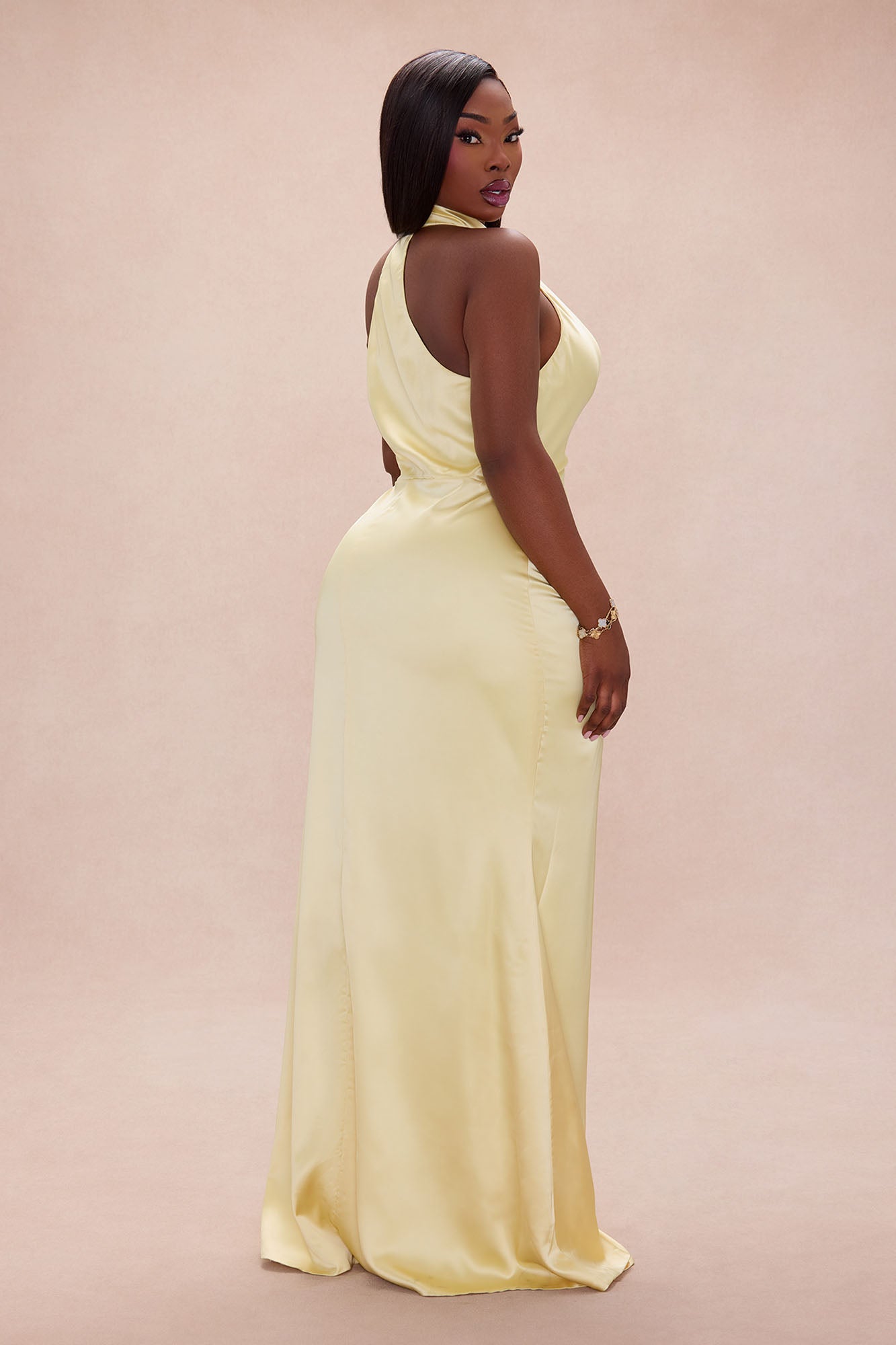Laena Satin Draped Maxi Dress - Butter Yellow