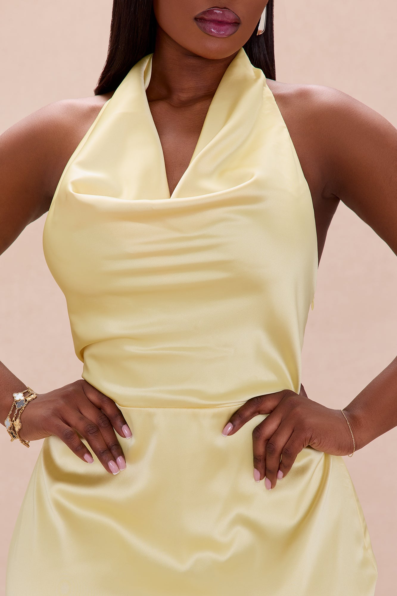 Laena Satin Draped Maxi Dress - Butter Yellow