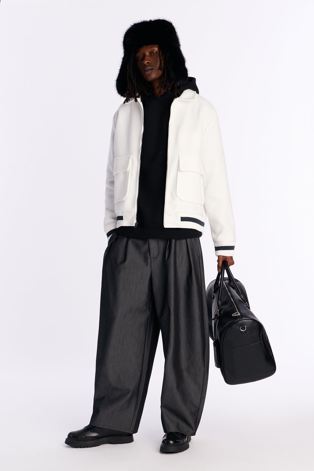Retro Rib Wool Varsity Jacket - White