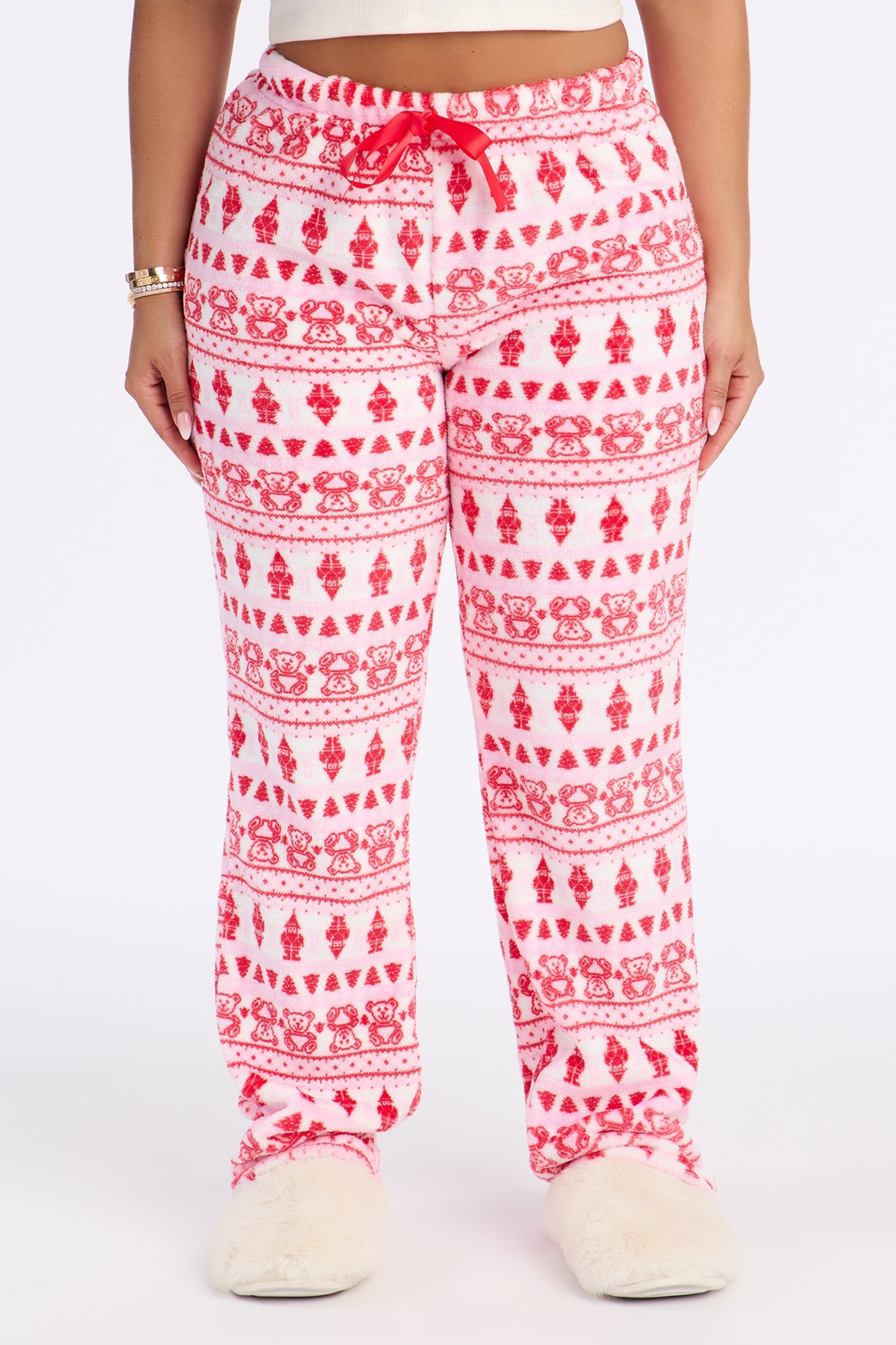 Coziest Bear Plush PJ Pants - Red/combo