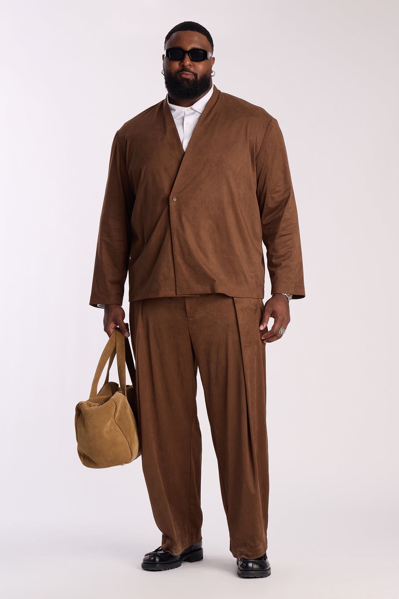 New Money Suede Pleated Trouser - Brown