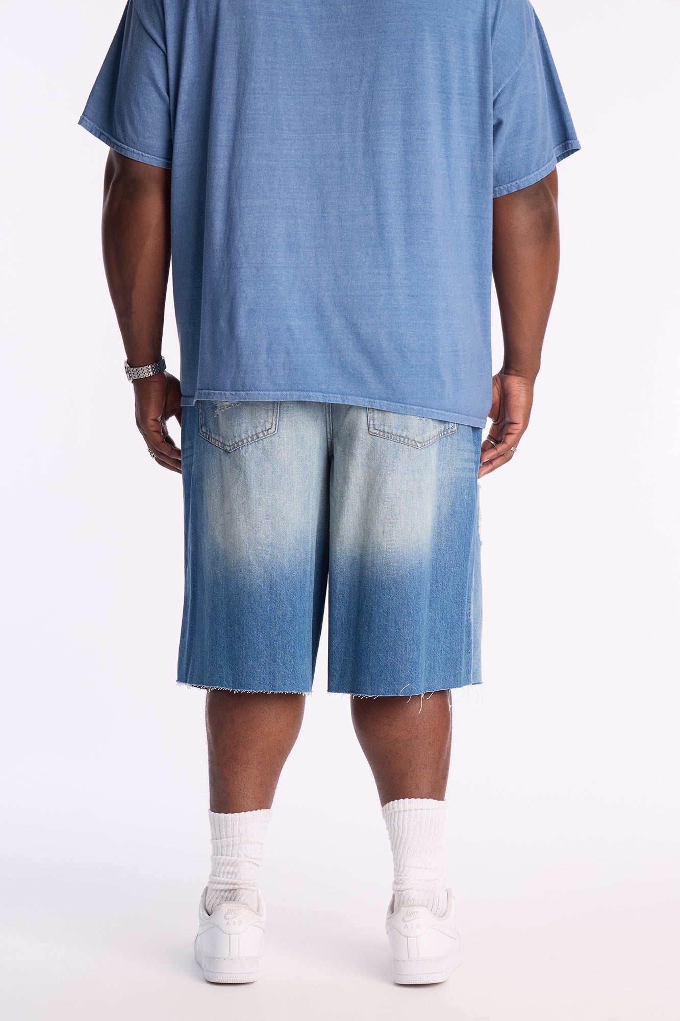 Baggy Repaired But Destroyed Denim Short - Medium Blue Wash