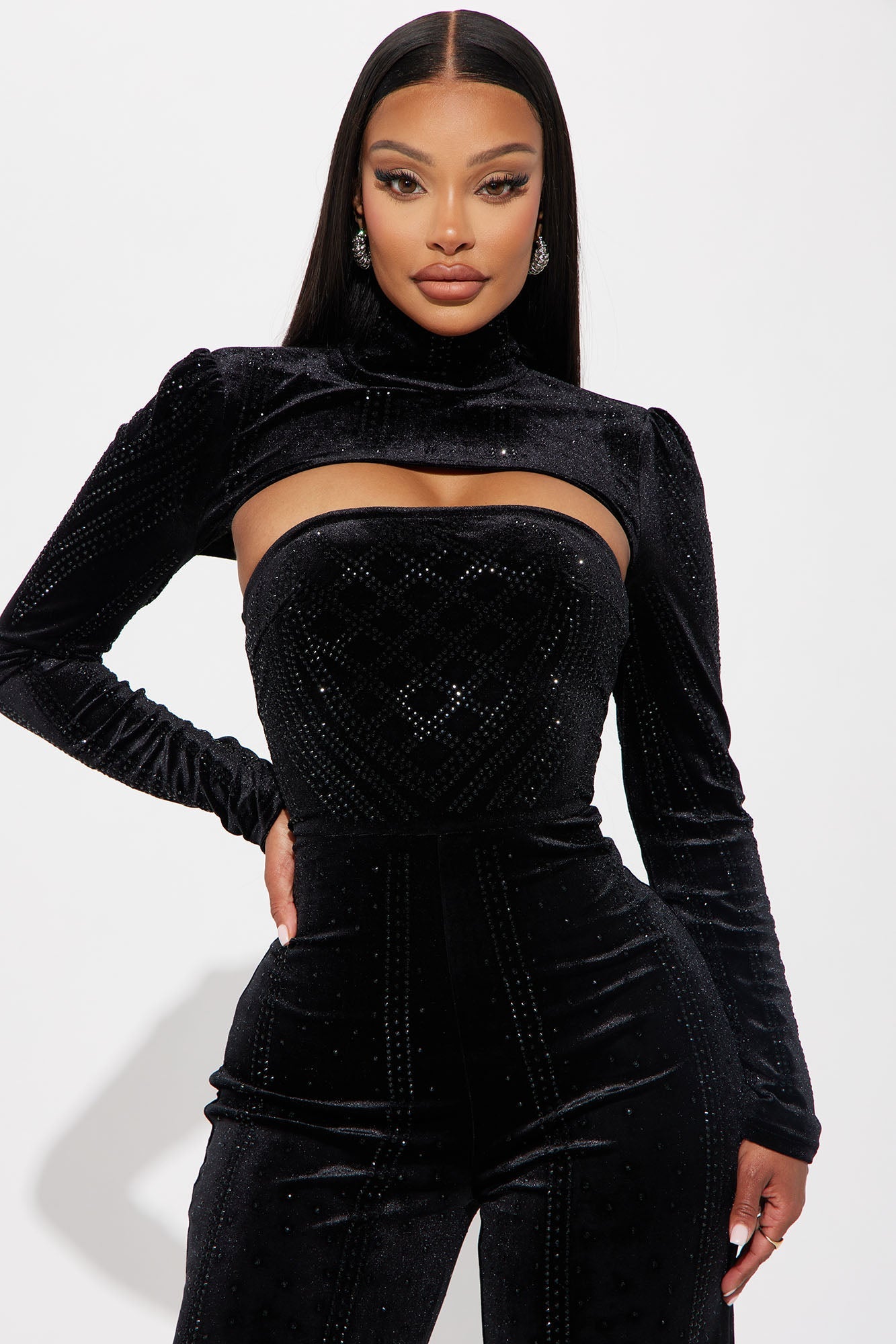 Dark Angel Embellished Jumpsuit Set - Black