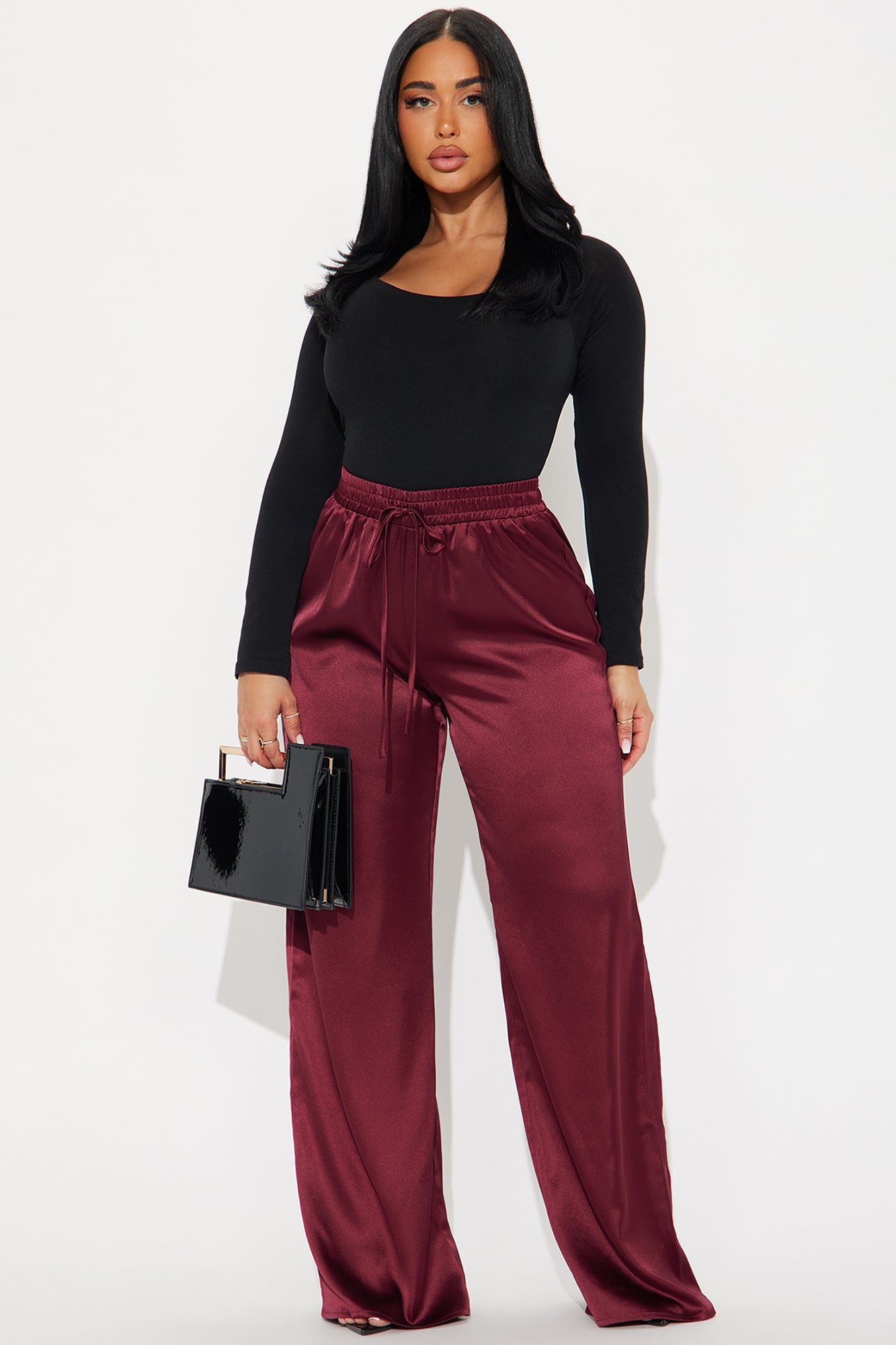 Elevate You Satin Pant - Burgundy