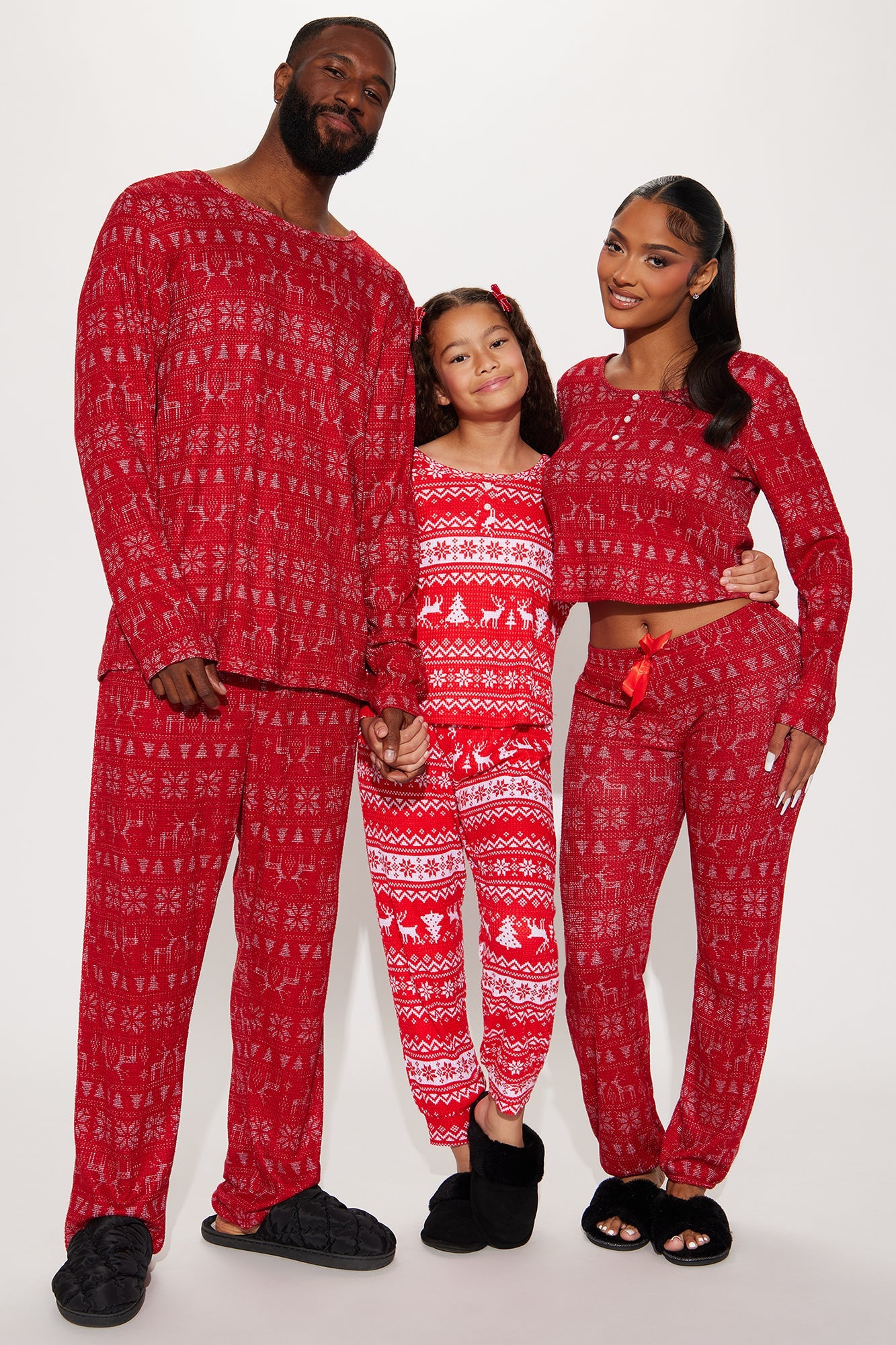 Mini Holiday Vibe Brushed Waffle Jogger Set - Red
