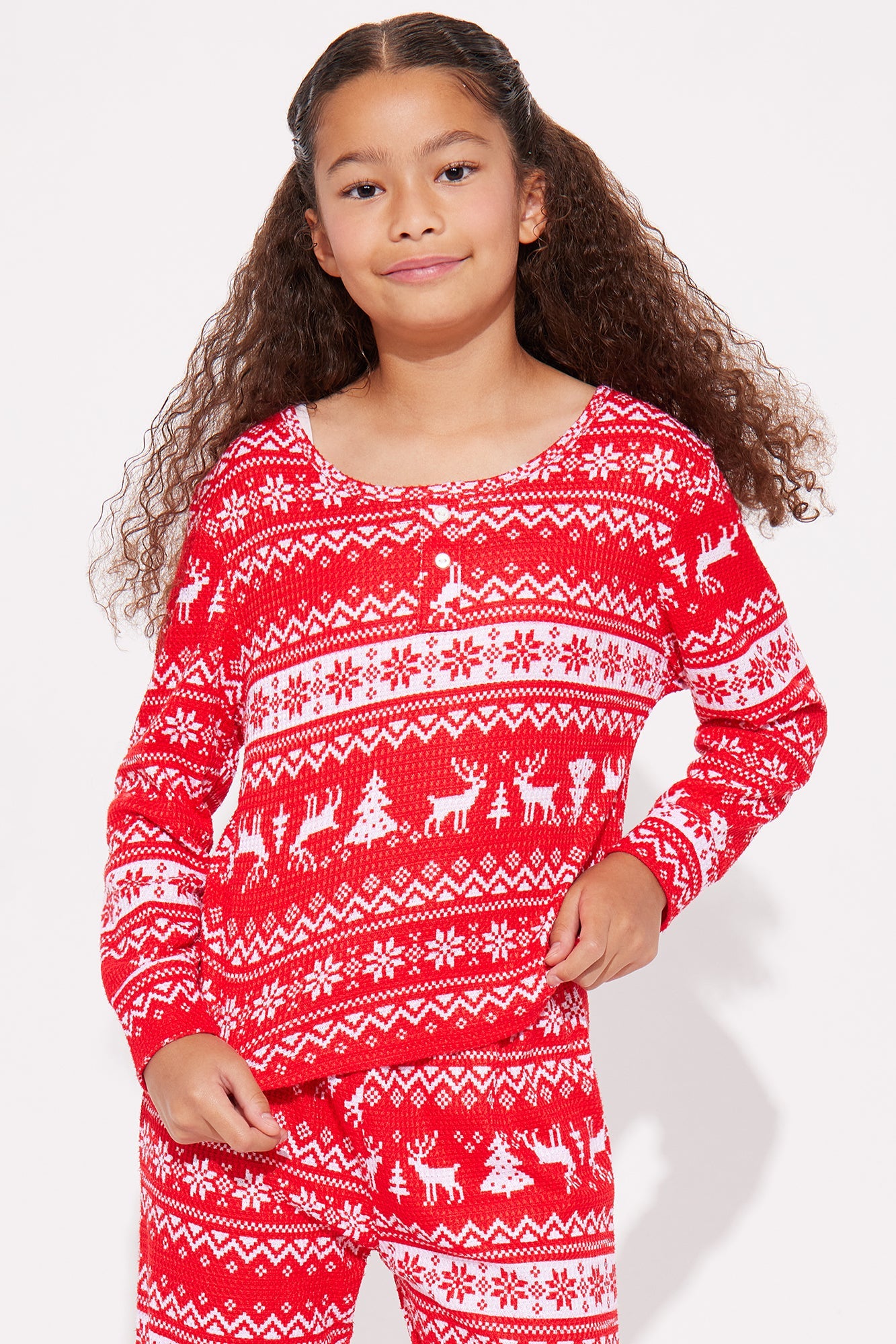 Mini Holiday Vibe Brushed Waffle Jogger Set - Red