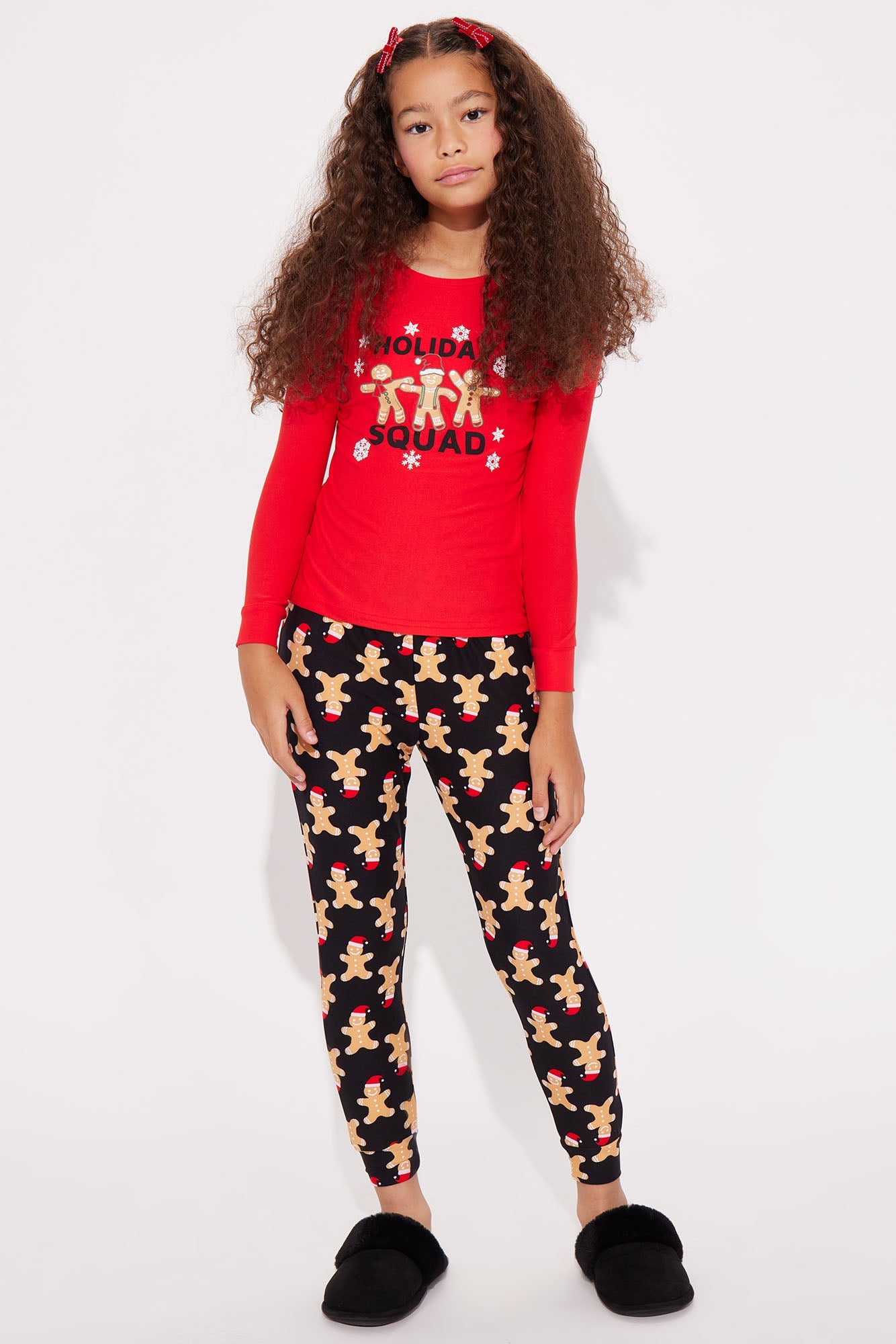 Mini Holiday Squad Gingerbread Matching Family Pant Set - Red/Black