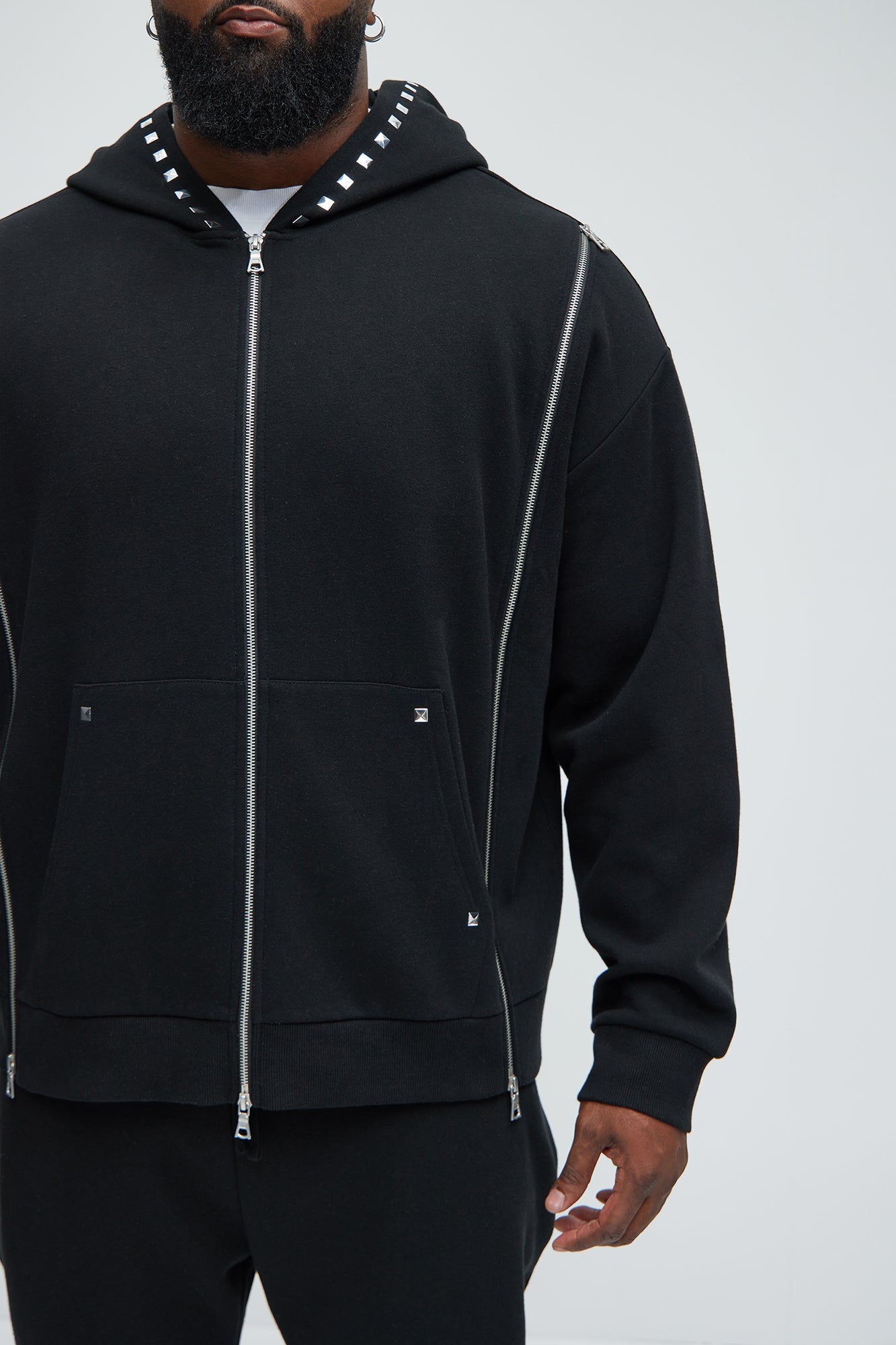 Tyson Sleaze Studded Zip Up Hoodie - Black