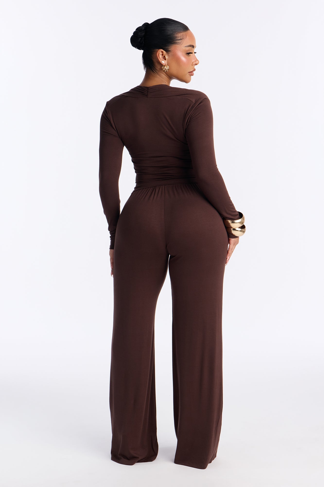Nora Wide Leg Pant Set - Chocolate