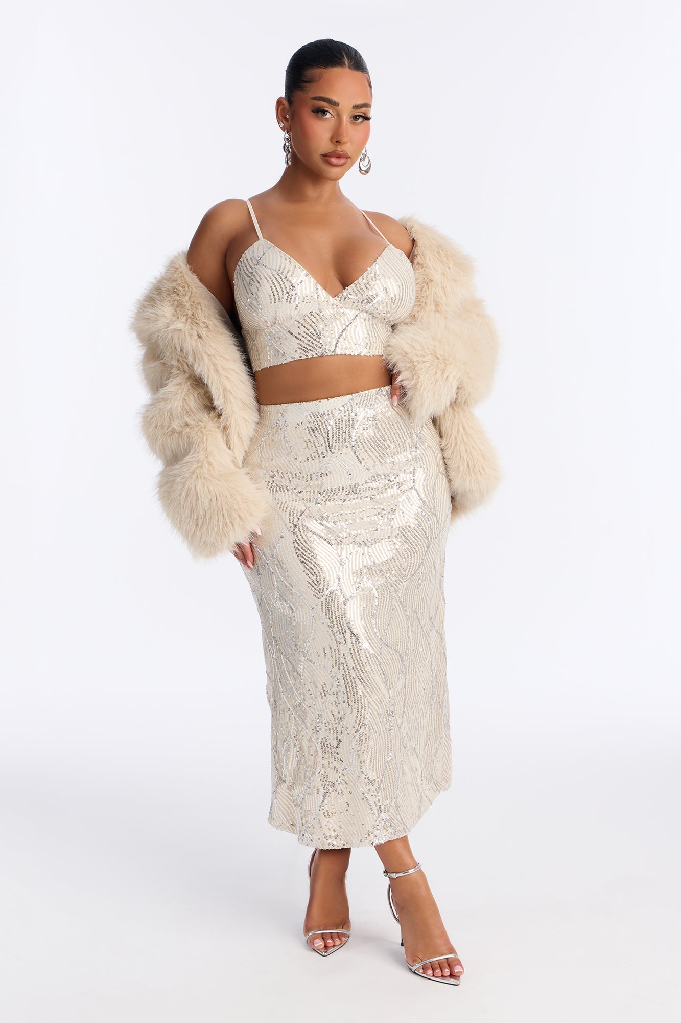 Love Or Lust Sequin Maxi Skirt Set - Cream
