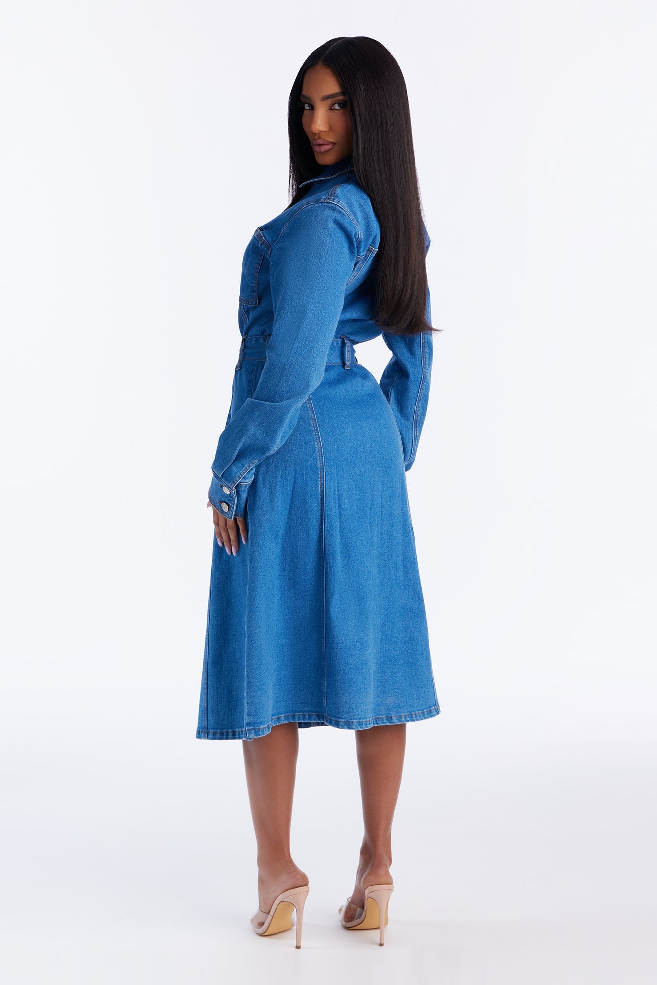 Easy Like Sunday Button Up Denim Midi Dress - Denim