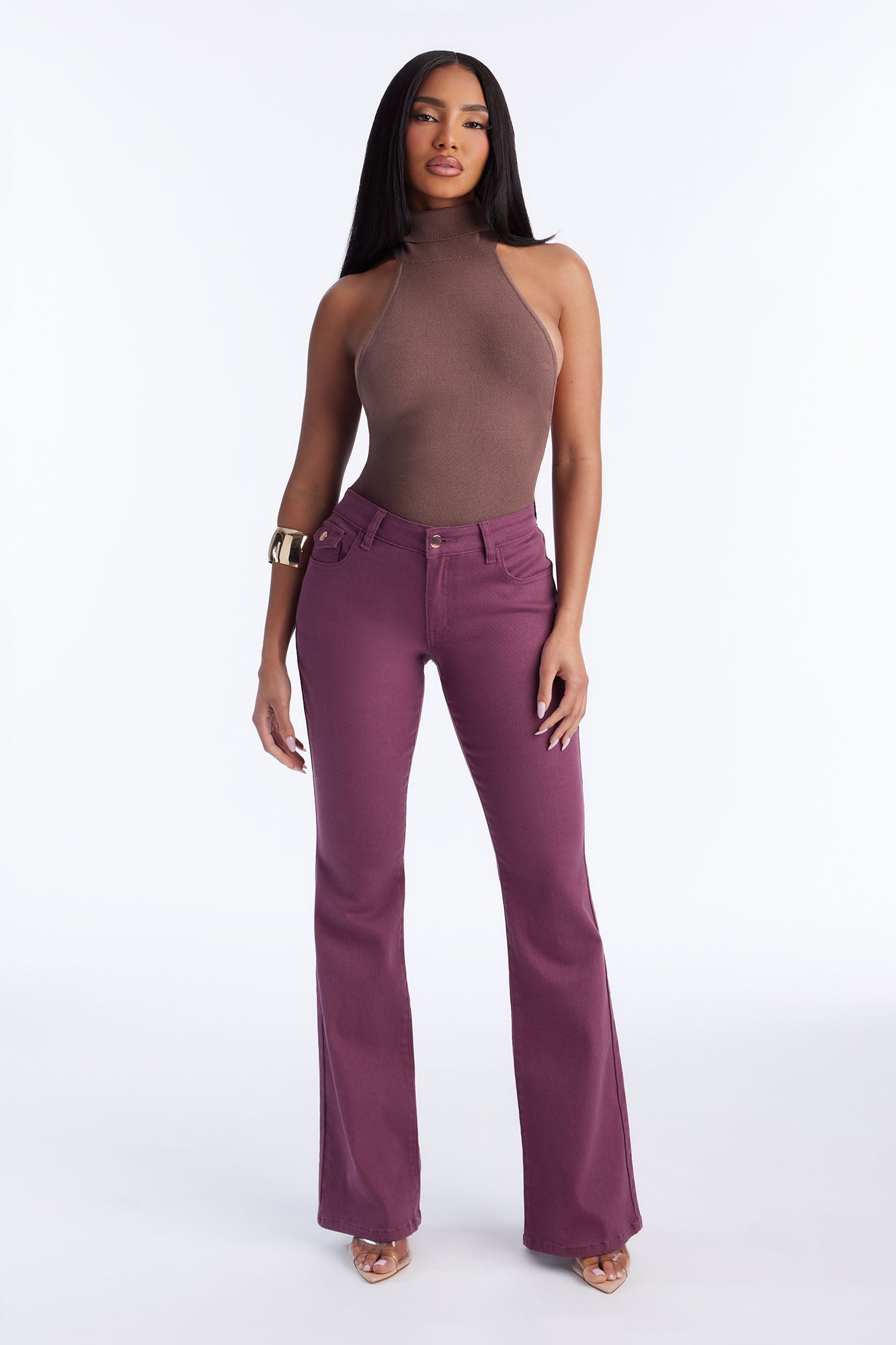 Sweet Spot Pocket Flap Flare Jeans - Wine