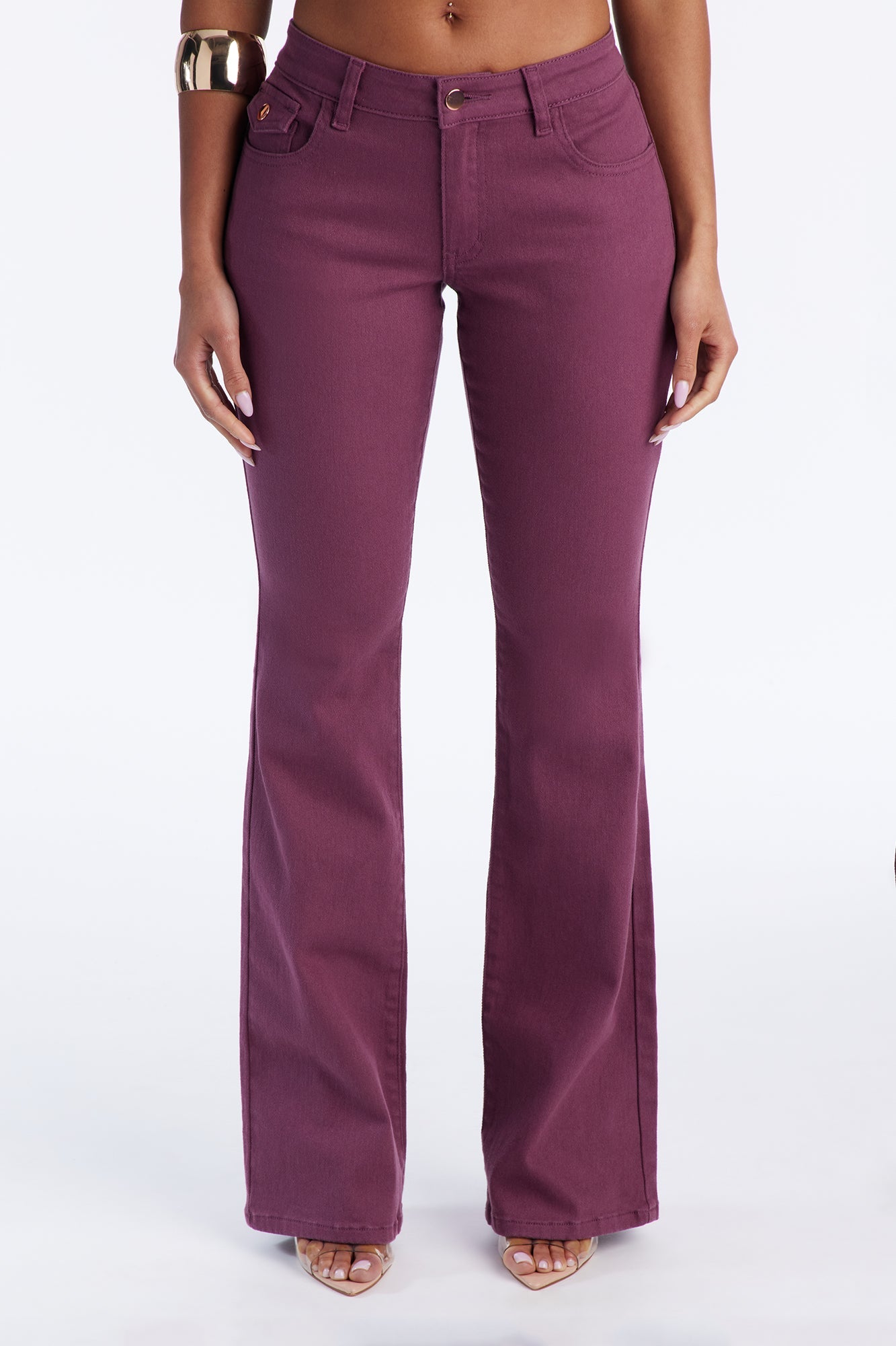 Sweet Spot Pocket Flap Flare Jeans - Wine